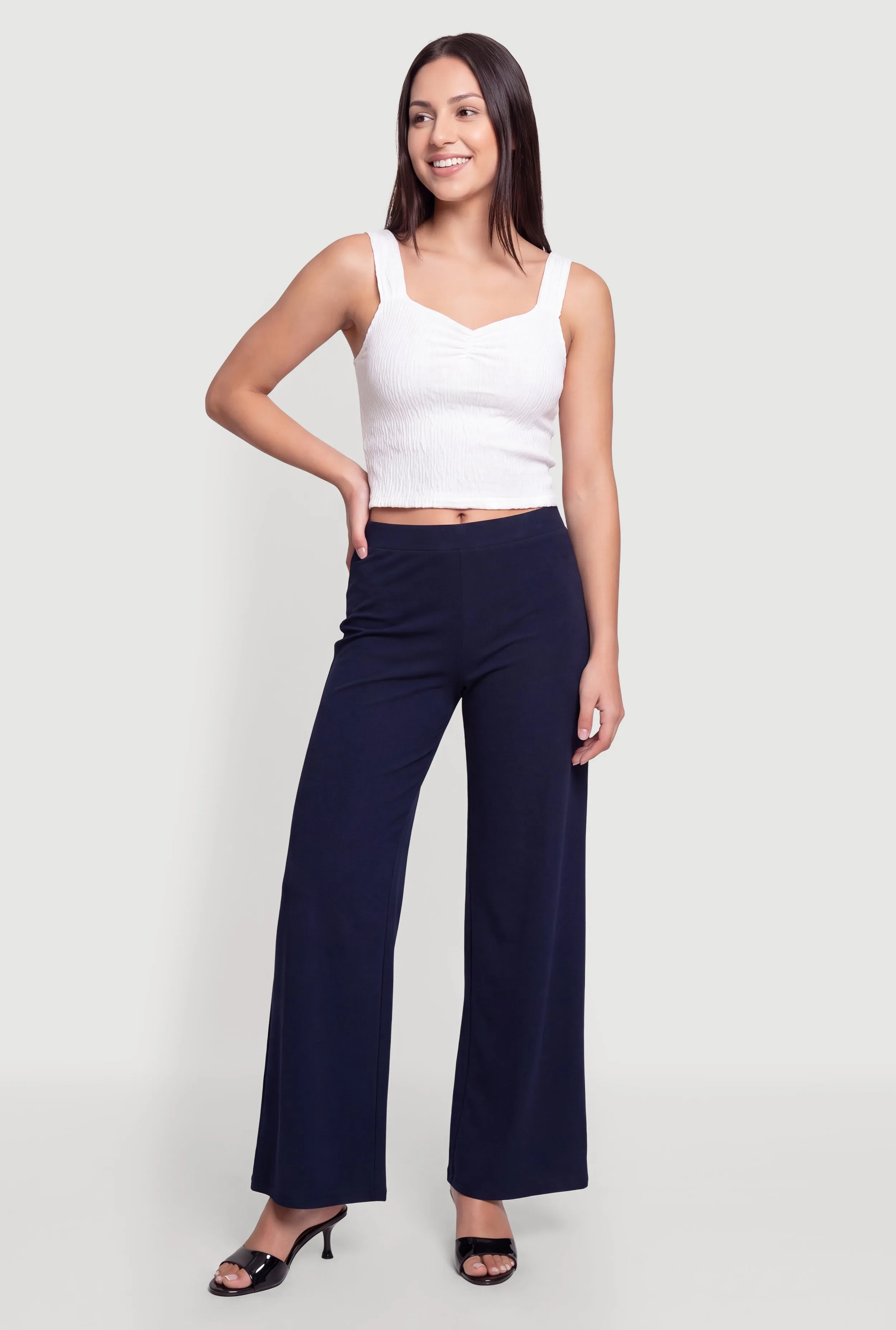 Pull On High Waisted Wide Leg Pants sold by Rainbow