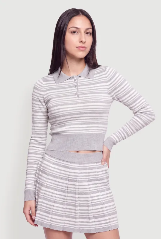 Long Sleeve Striped Polo Crop Top made by Daisy