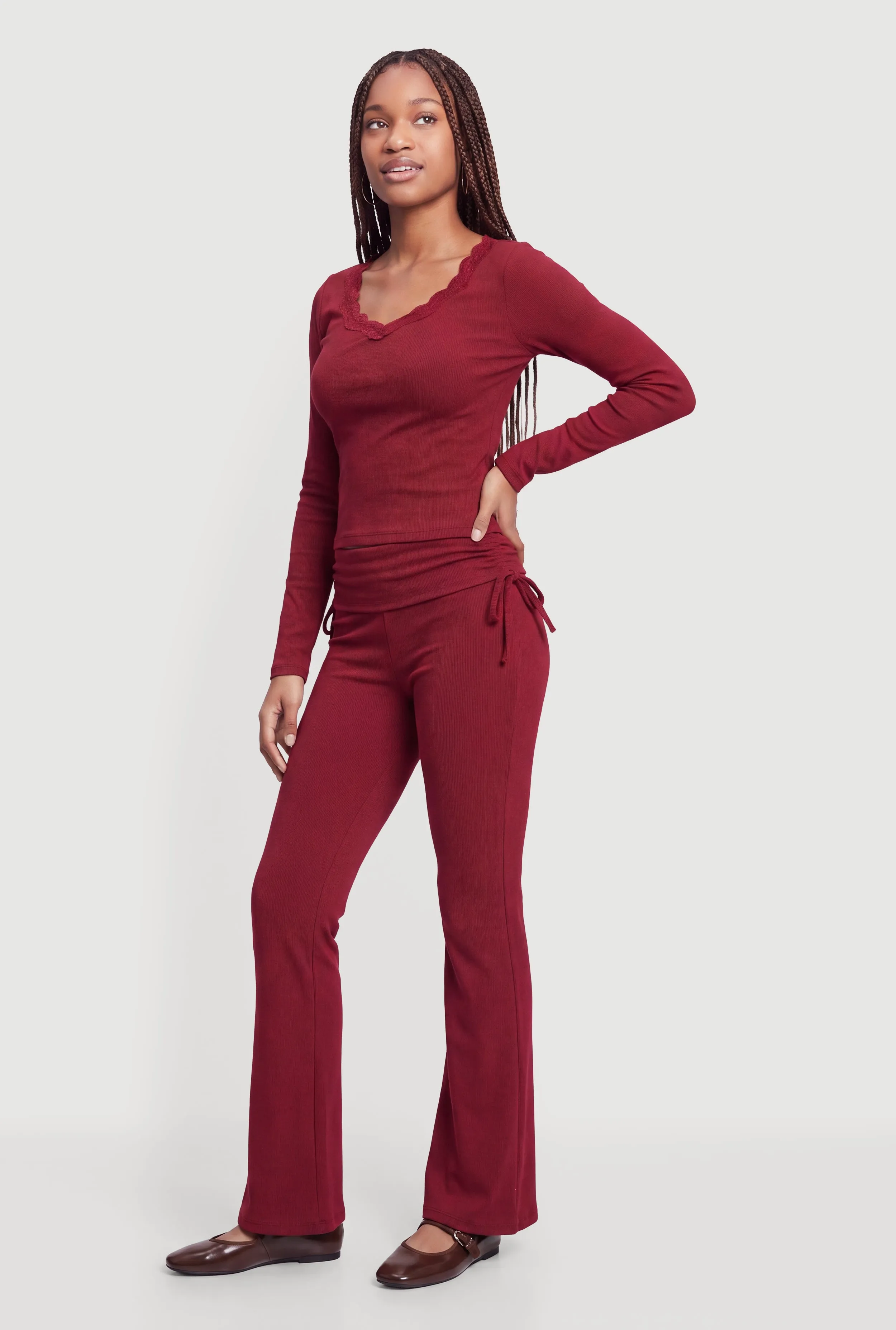 Side Tie Fold Over Flare Leg Pants sold by Rainbow product image thumbnail 2