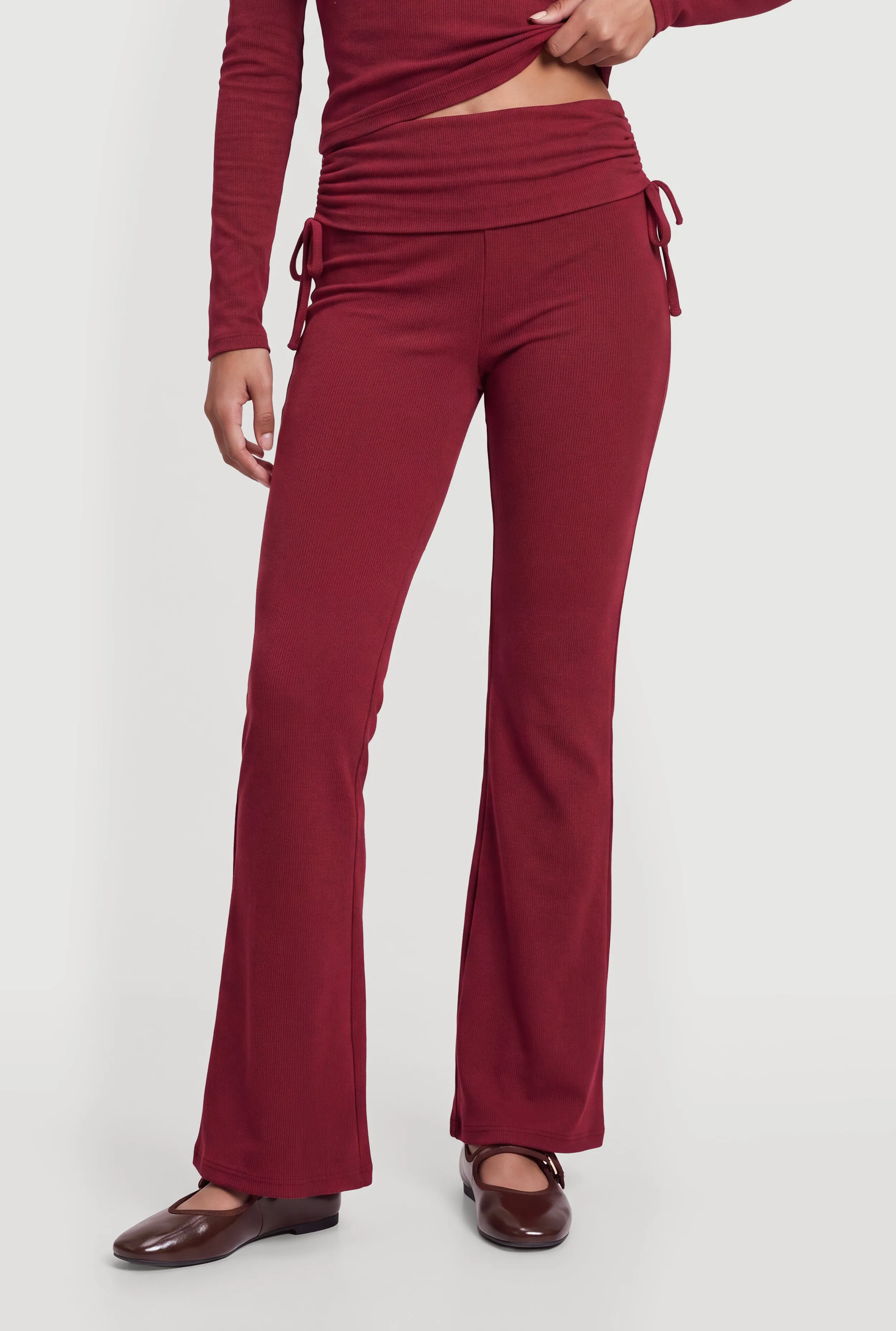 Side Tie Fold Over Flare Leg Pants sold by Rainbow product image thumbnail 3