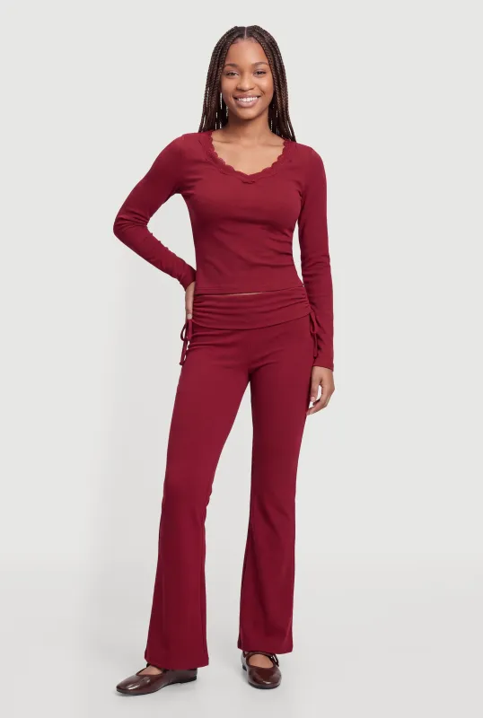 Side Tie Fold Over Flare Leg Pants made by Rainbow
