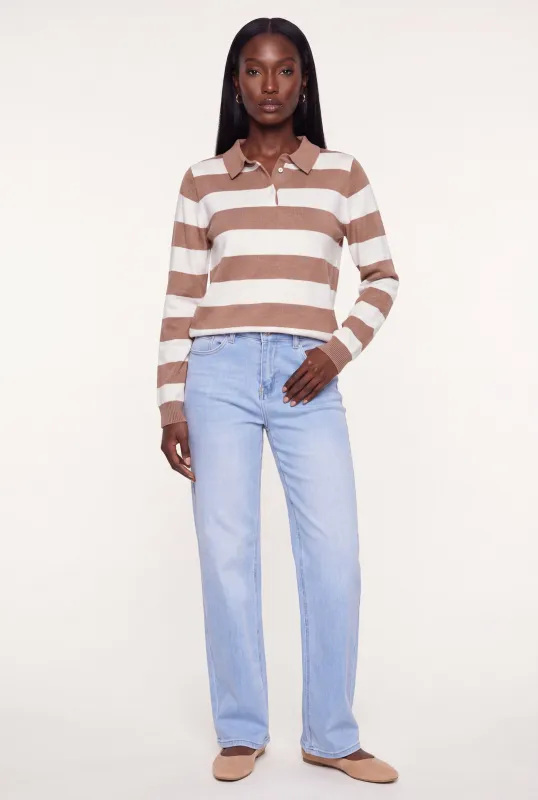Striped Long Sleeve Sweater Polo made by iris