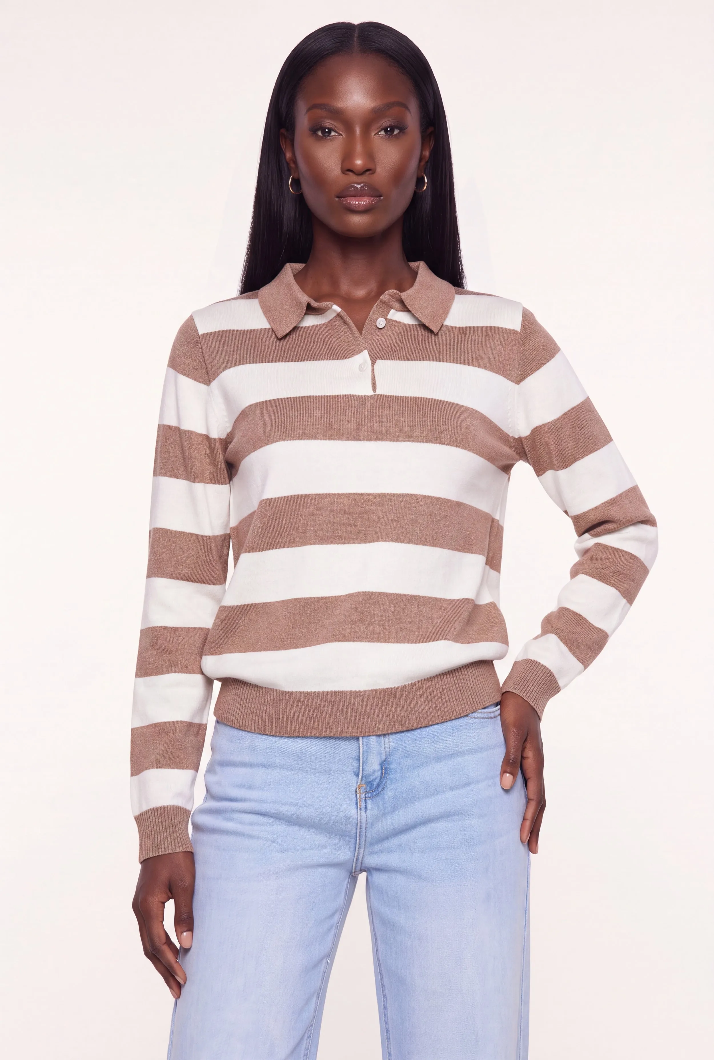 Striped Long Sleeve Sweater Polo sold by Rainbow product image thumbnail 2