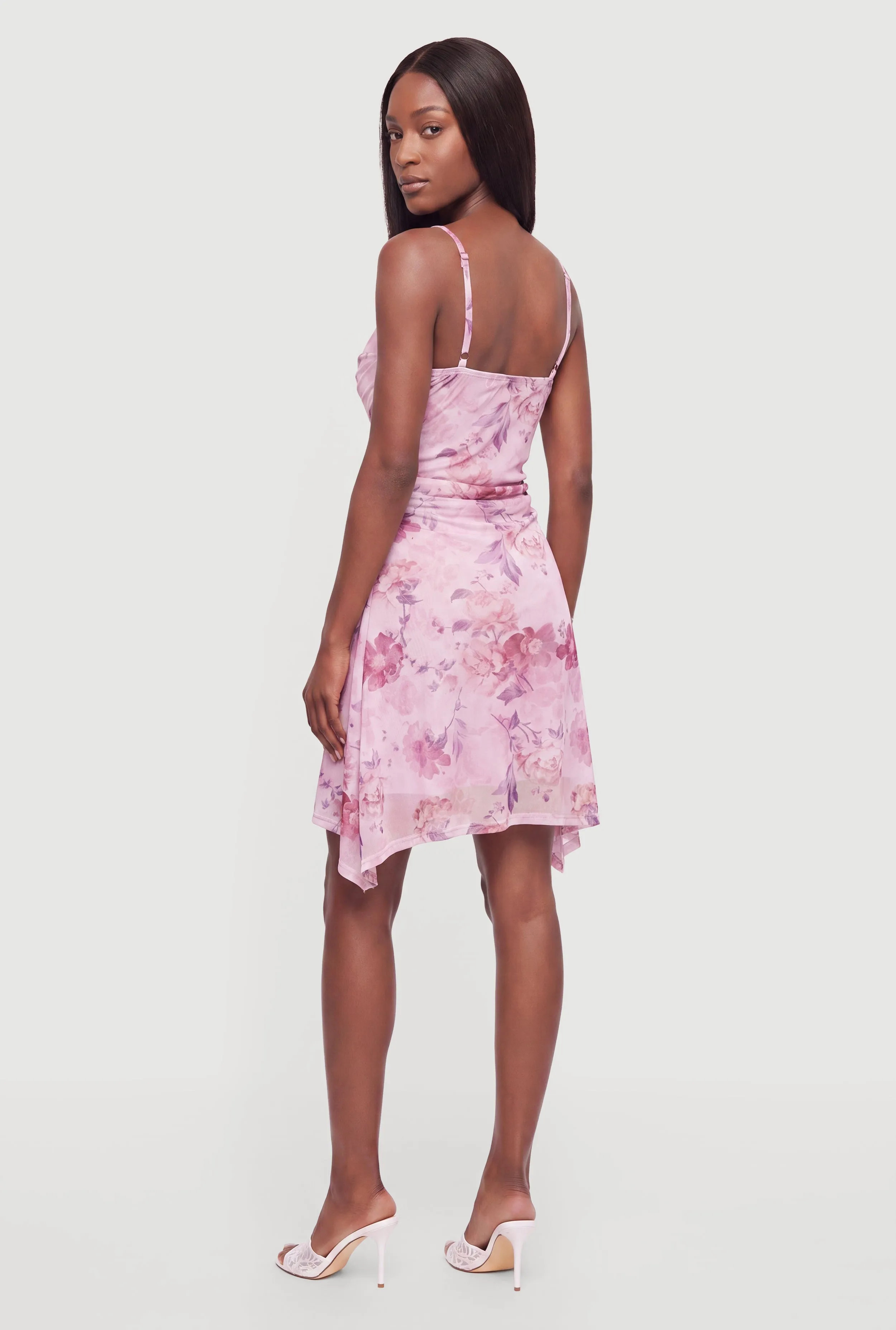 Floral Mesh Side Ruched Cowl Neck Dress sold by Rainbow product image thumbnail 3