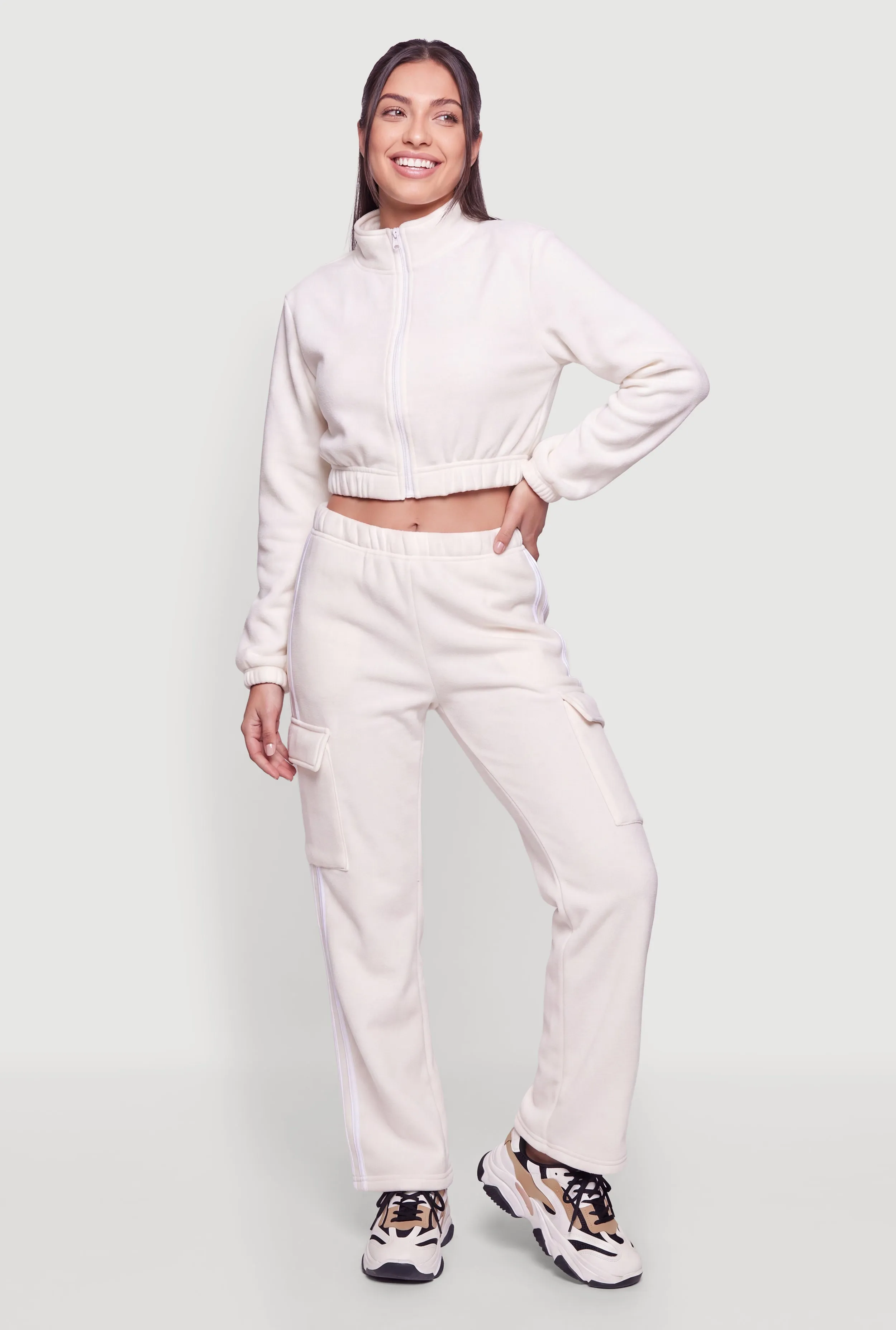 Mock Neck Zip Front Cropped Sweatshirt sold by Rainbow product image thumbnail 2