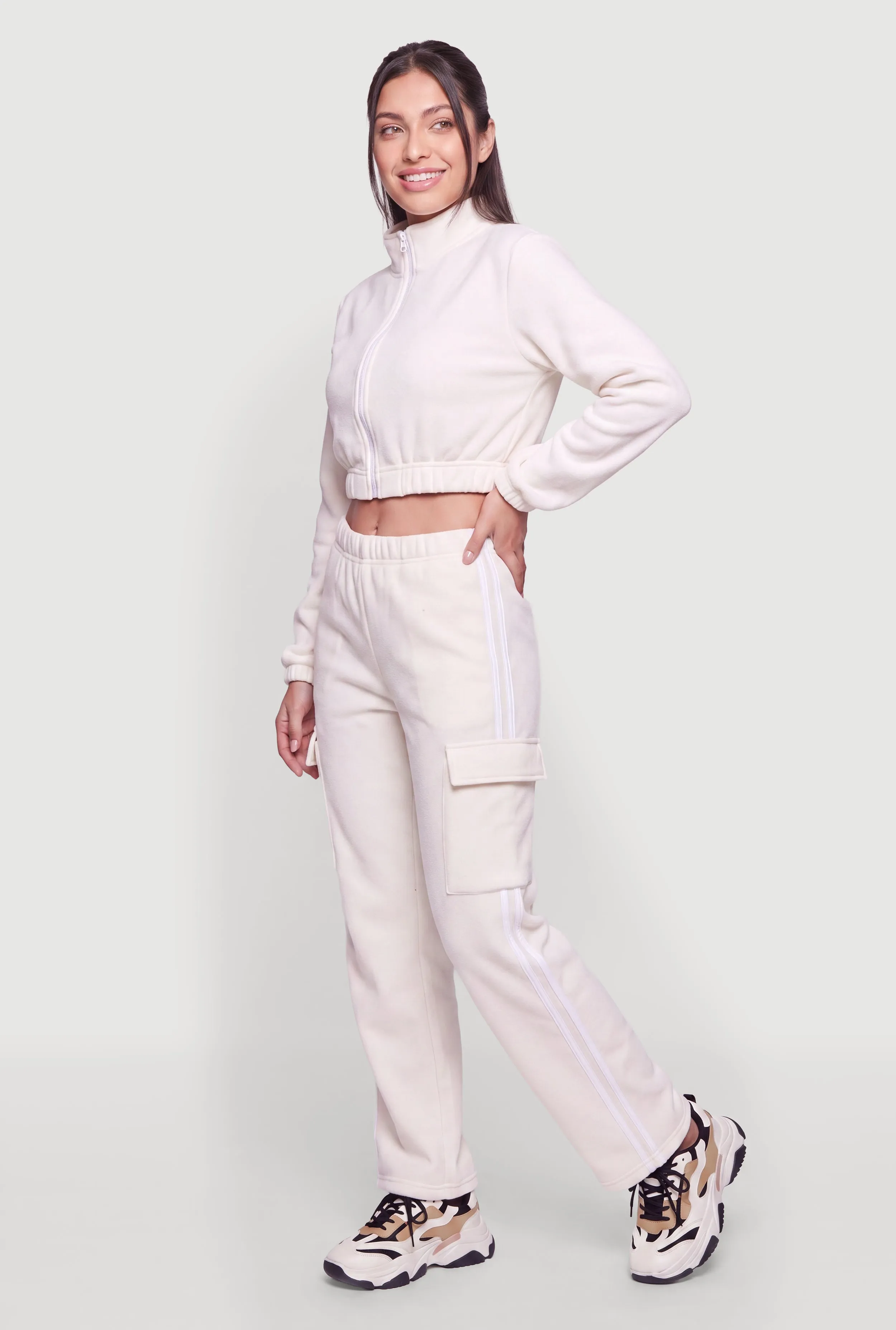 Mock Neck Zip Front Cropped Sweatshirt sold by Rainbow product image thumbnail 3