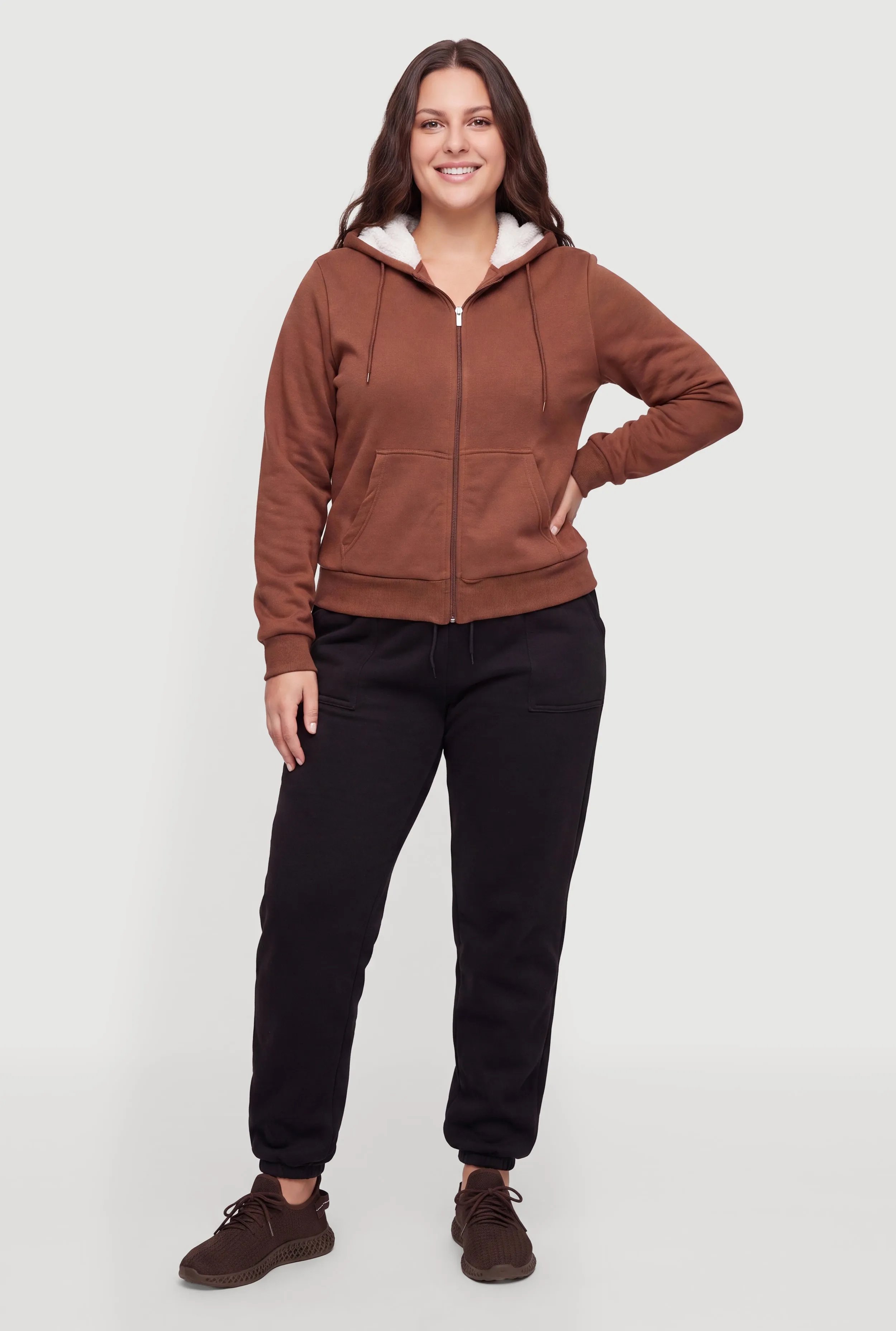 Plus Size Sherpa Lined Zip Front Hoodie sold by Rainbow product image thumbnail 5
