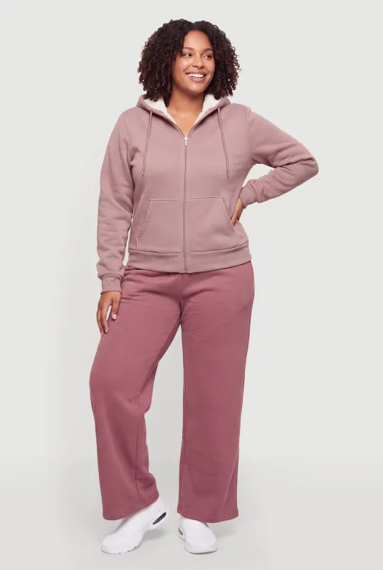 Plus Size Sherpa Lined Zip Front Hoodie made by Rainbow