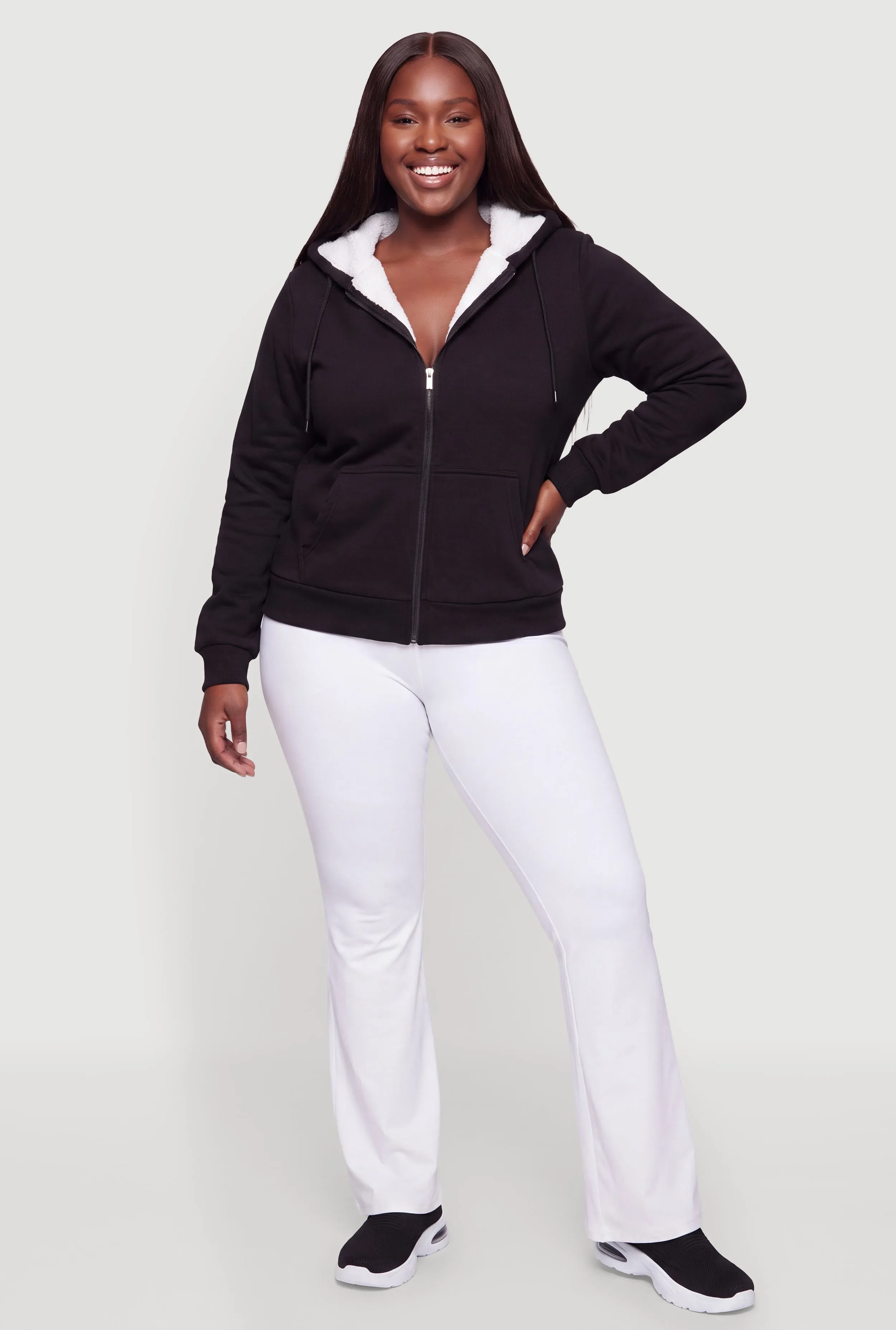 Plus Size Sherpa Lined Zip Front Hoodie sold by Rainbow product image thumbnail 2