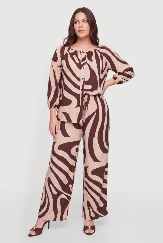 Plus Size Printed Pattern Wide Leg Pants made by Rainbow