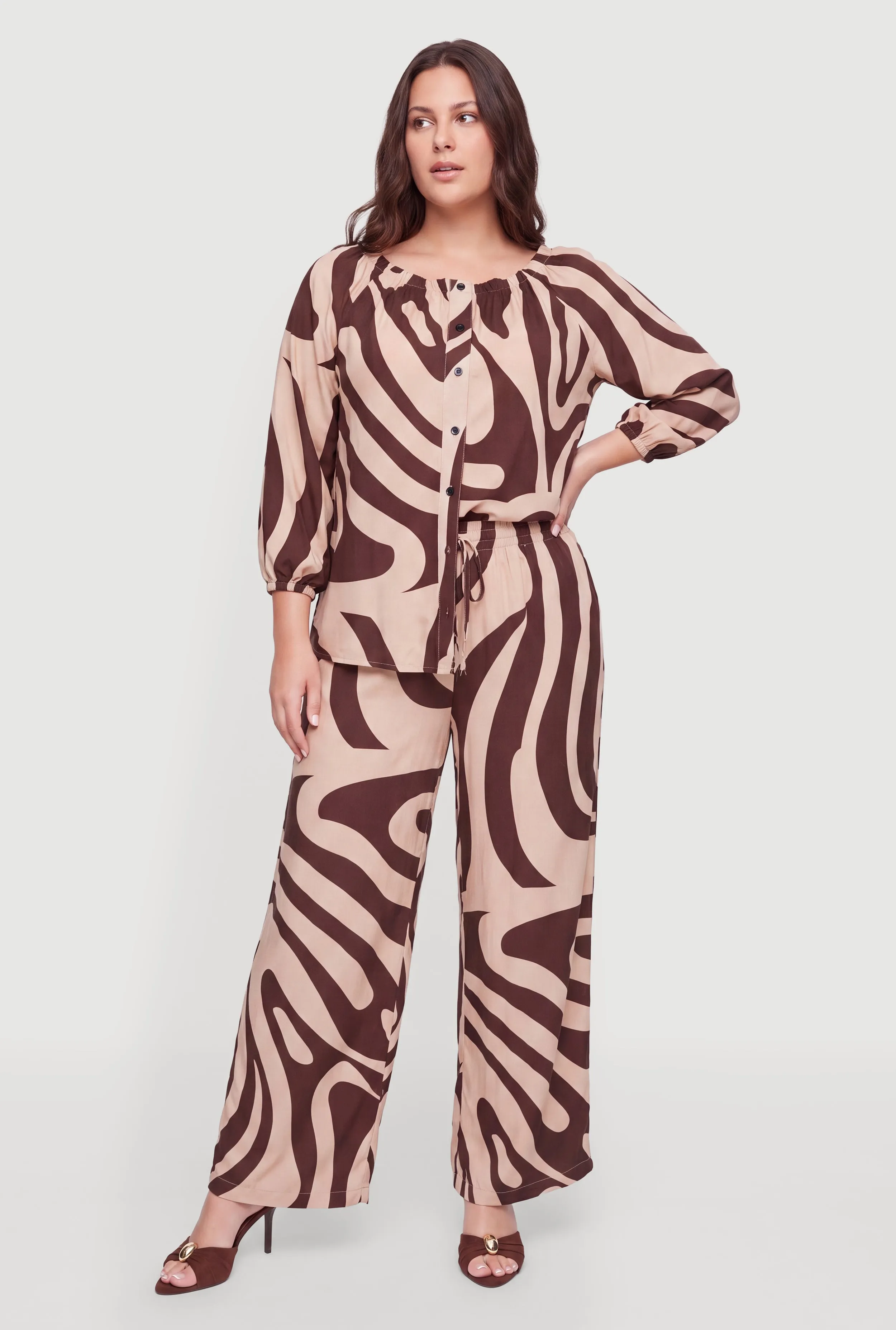 Plus Size Printed Pattern Wide Leg Pants sold by Rainbow