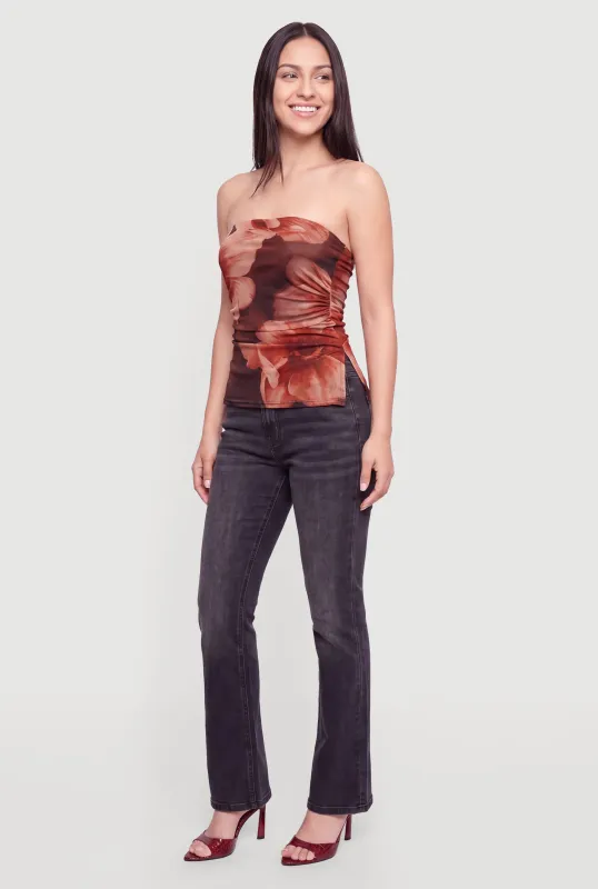 Printed Pattern Side Slit Ruched Tube Top made by Almost Famous
