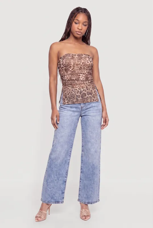 Printed Pattern Side Slit Ruched Tube Top made by Almost Famous