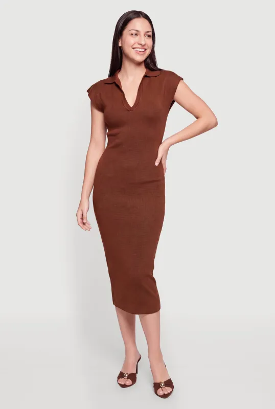Trendy Cap Sleeve Midi Sweater Dress made by Rainbow