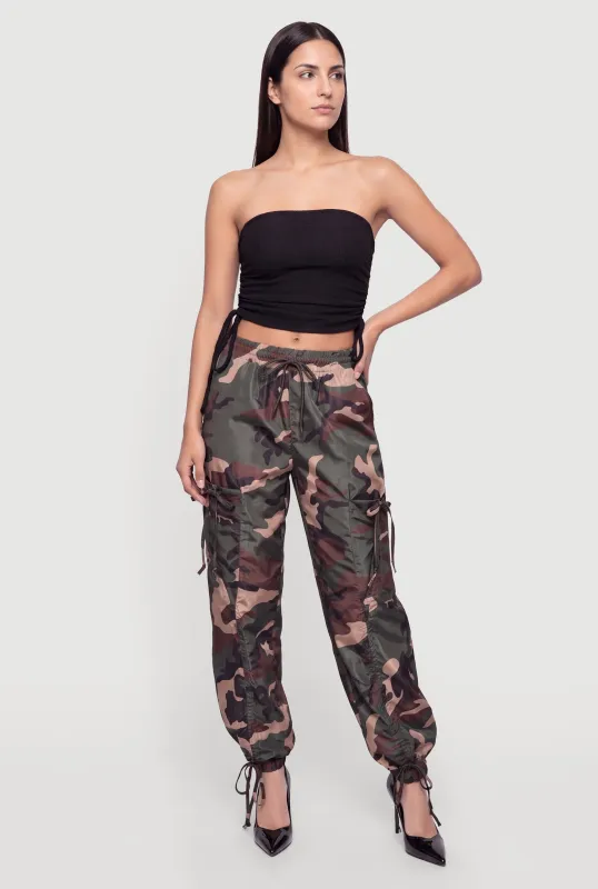 Camouflage Cargo Pocket Drawstring Waist Joggers made by Daisy