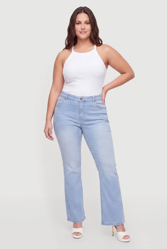Plus Size High Waisted Flare Leg Jeans made by Rainbow