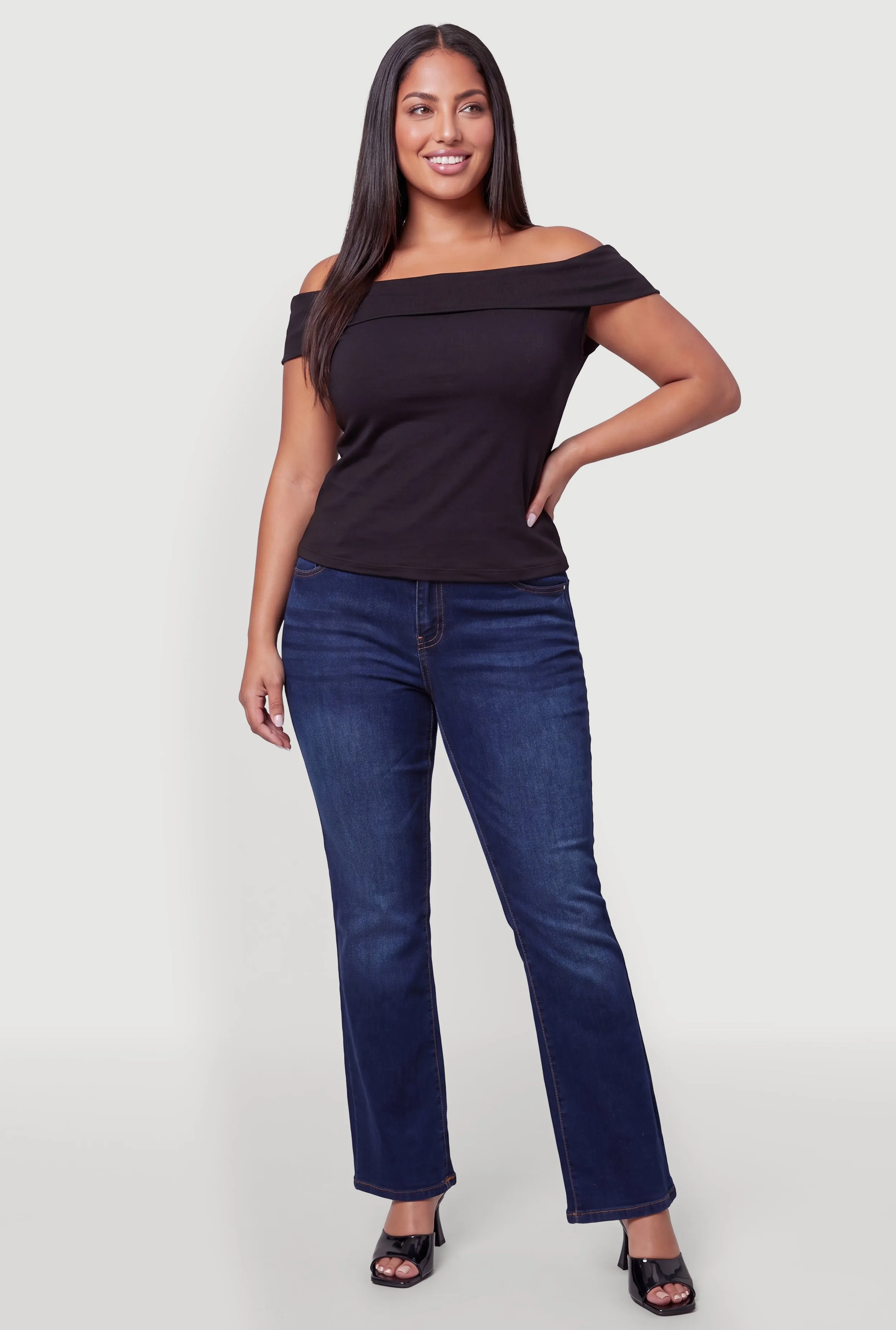 Plus Size High Waisted Flare Leg Jeans sold by Rainbow