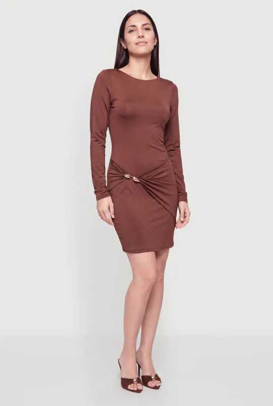 Metallic Detail Long Sleeve Tie Back Mini Dress made by Rainbow