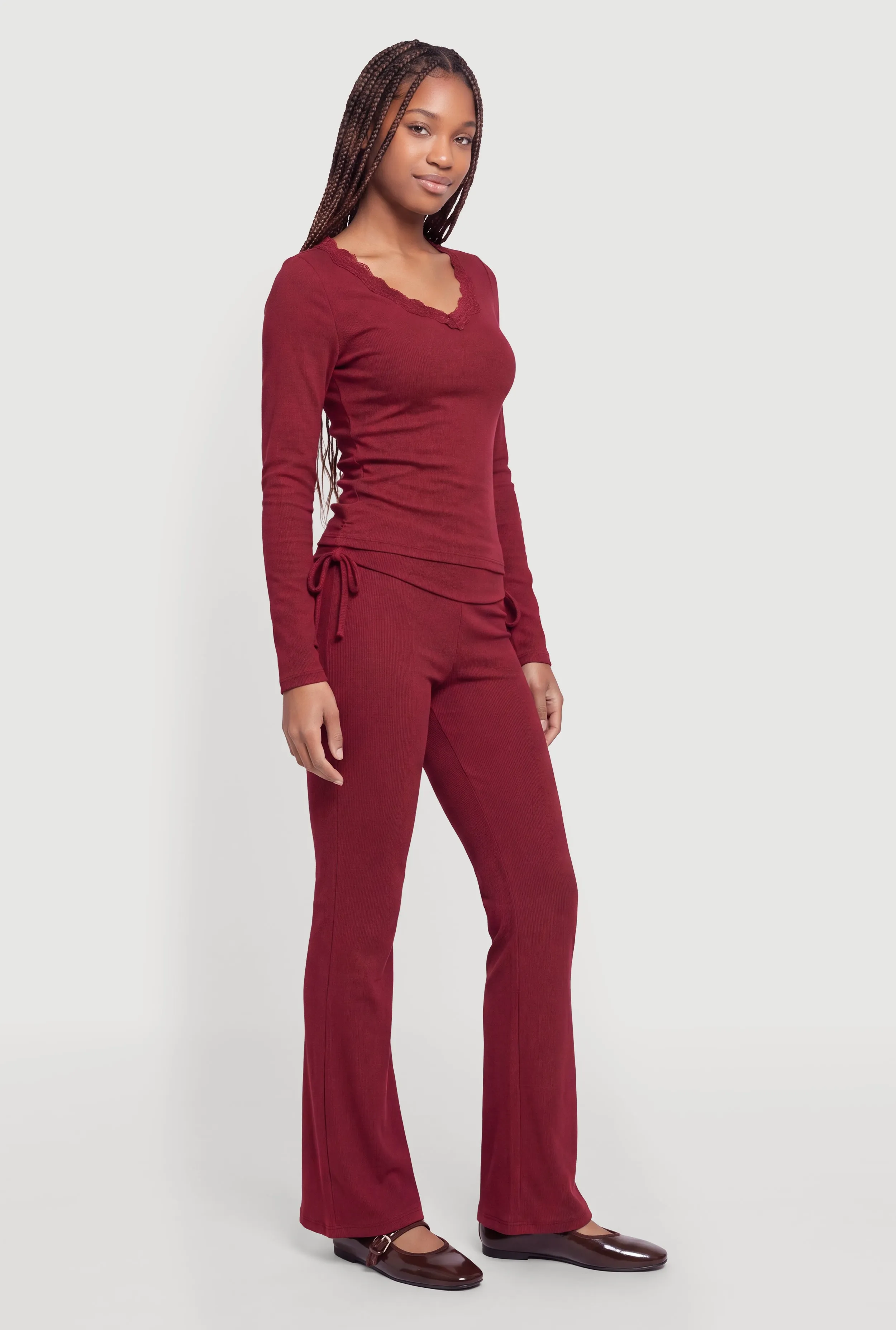 Lace Trim V-Neck Long Sleeve Top sold by Rainbow product image thumbnail 3