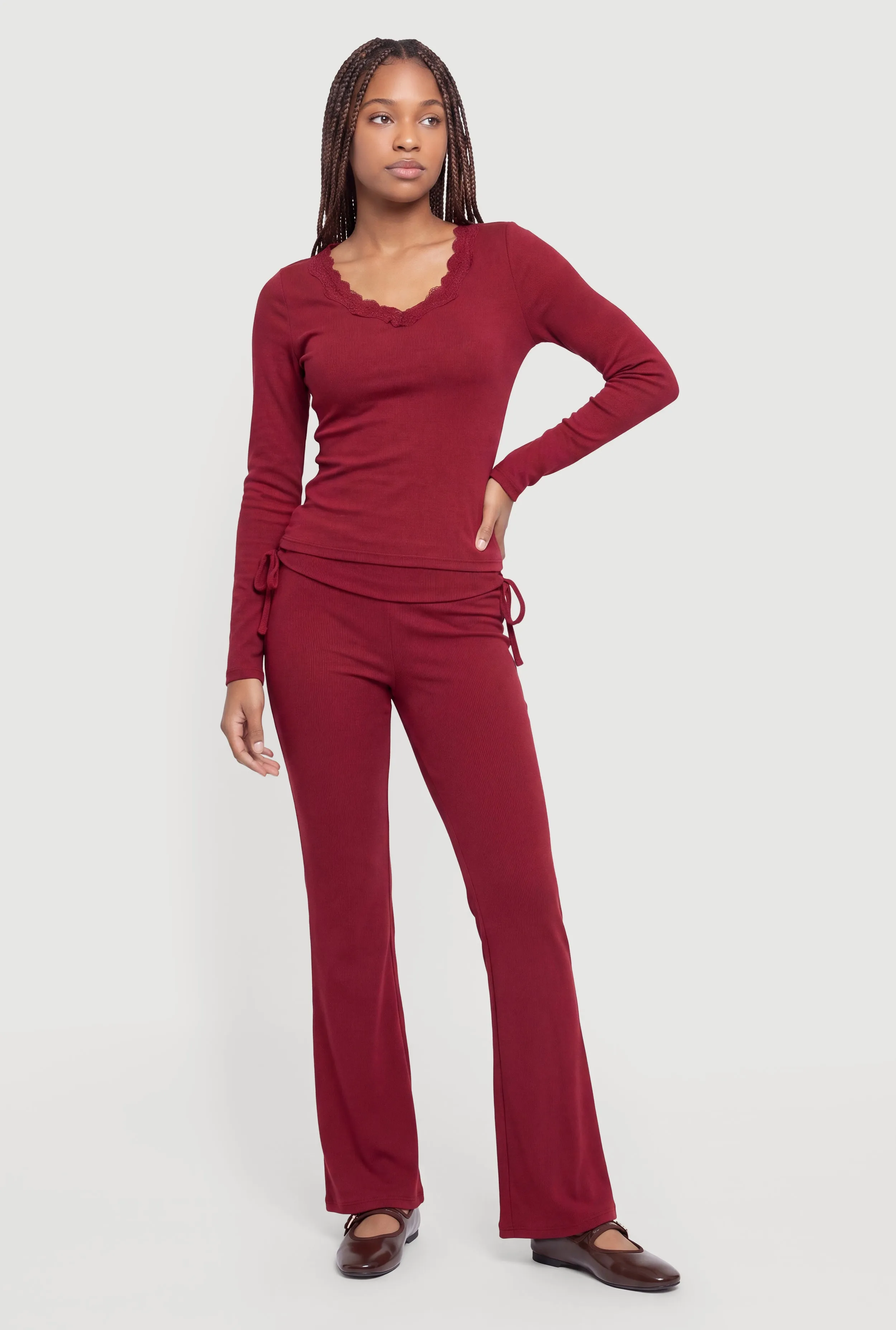 Lace Trim V-Neck Long Sleeve Top sold by Rainbow product image thumbnail 2