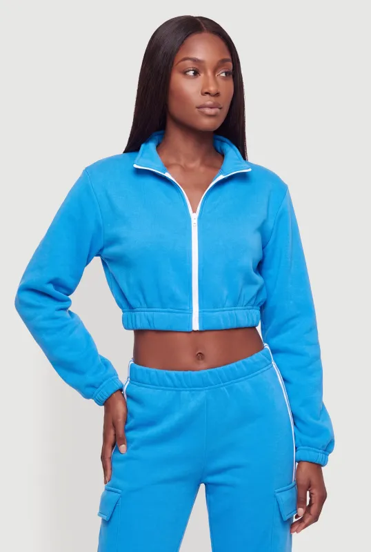 Mock Neck Zip Front Cropped Sweatshirt made by Rainbow