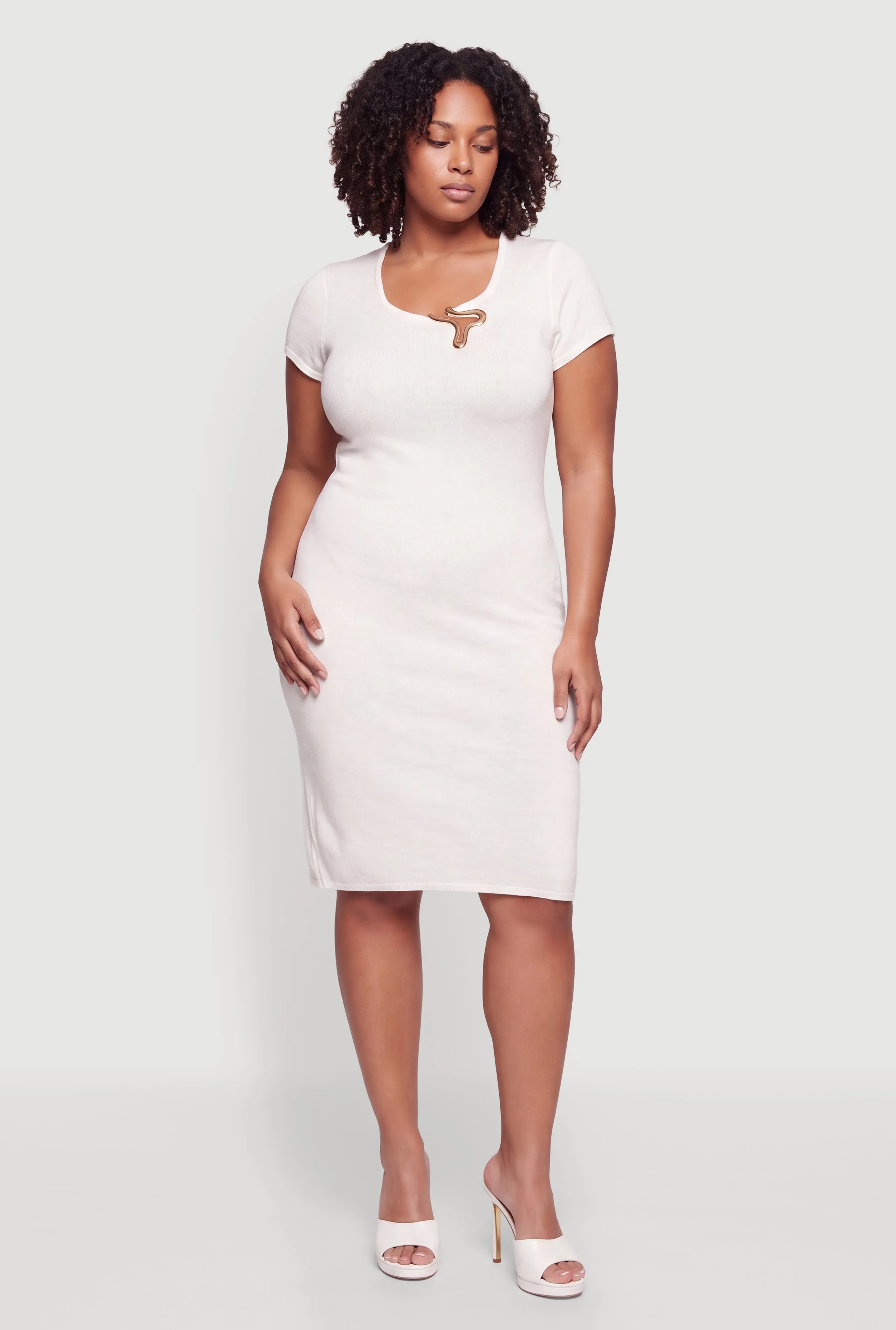 Plus Size Metallic Neckline Detail Midi Sweater Dress sold by Rainbow product image thumbnail 3