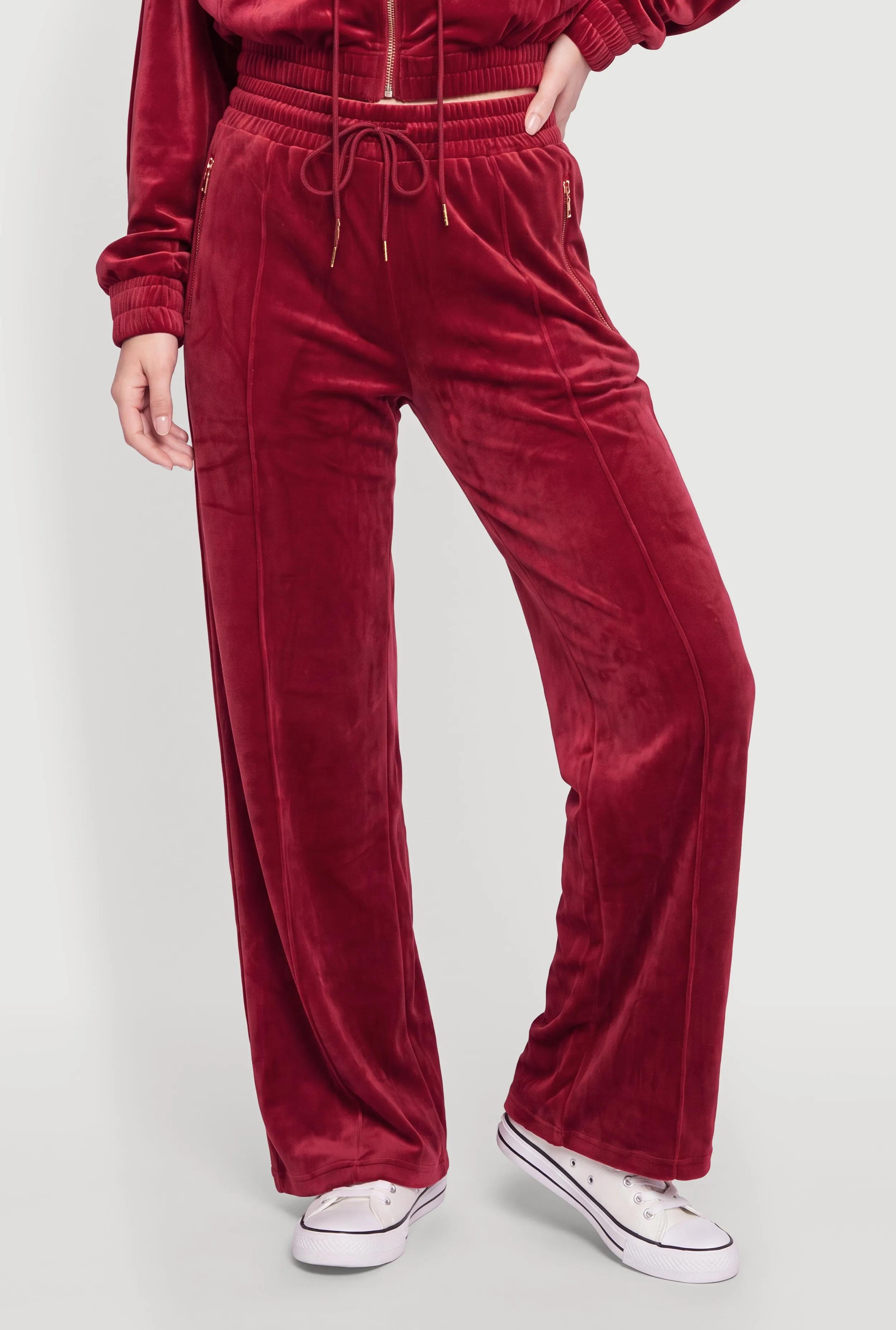 Velour High Waisted Wide Leg Sweatpants with Zip Pockets sold by Rainbow product image thumbnail 3