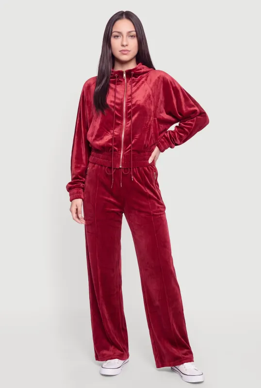Velour High Waisted Wide Leg Sweatpants with Zip Pockets made by Rainbow