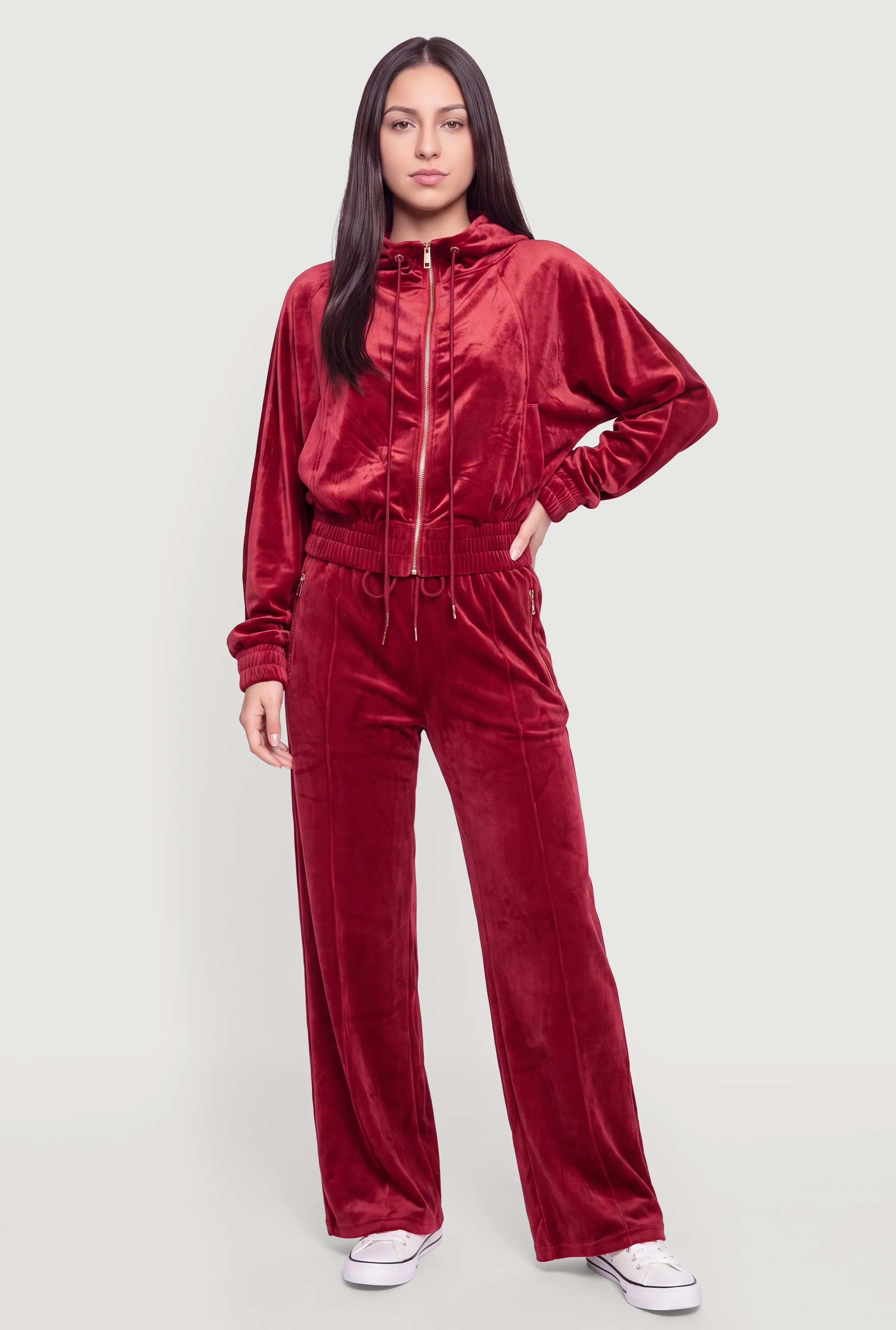 Velour High Waisted Wide Leg Sweatpants with Zip Pockets sold by Rainbow