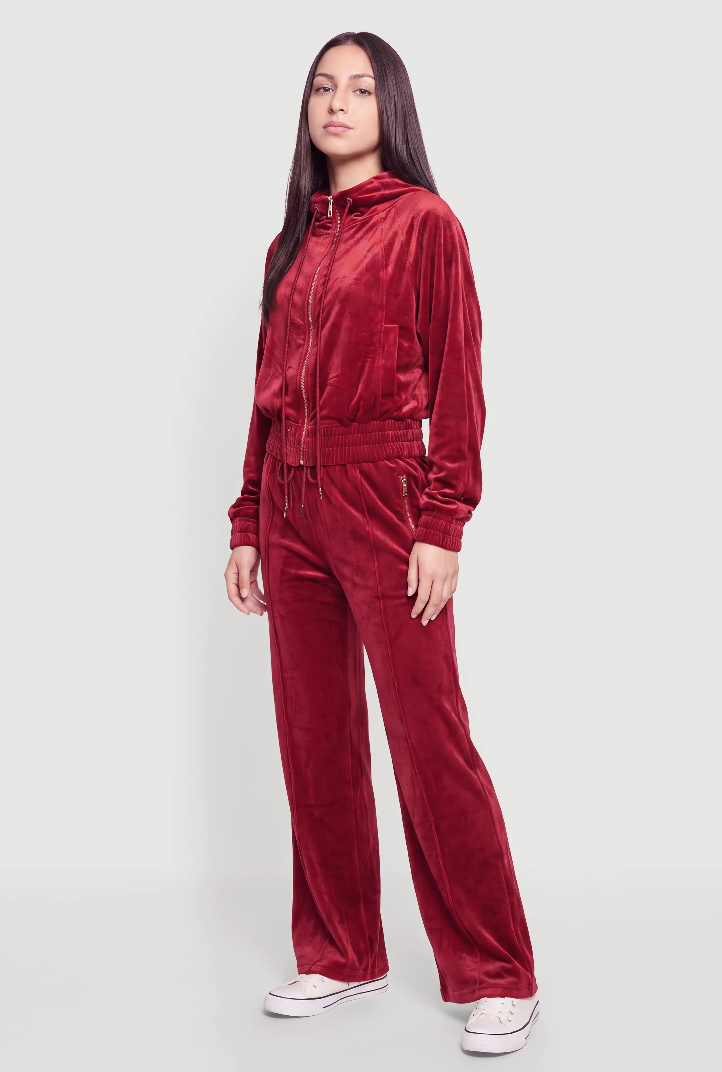 Velour High Waisted Wide Leg Sweatpants with Zip Pockets sold by Rainbow product image thumbnail 2