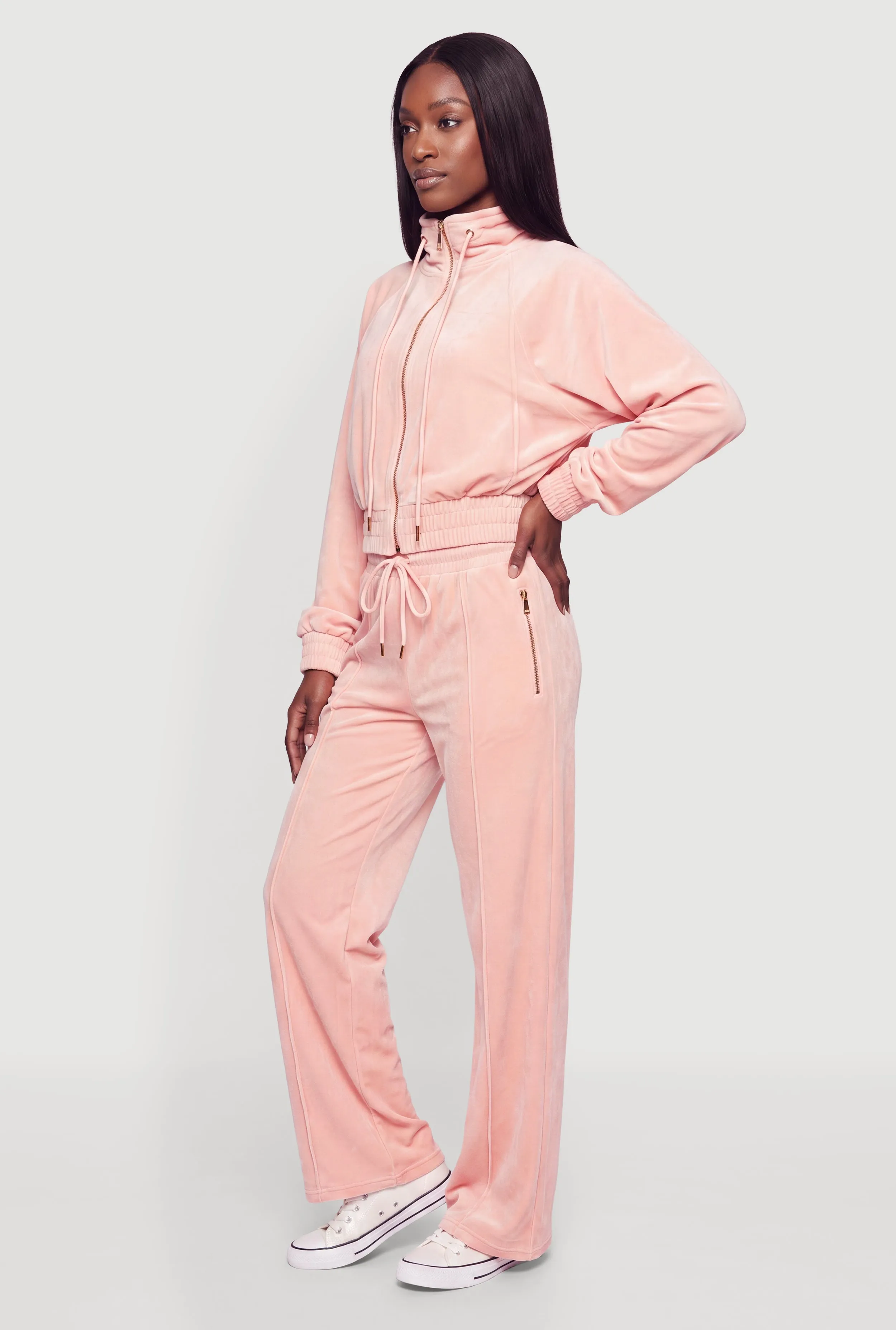 Velour High Waisted Wide Leg Sweatpants with Zip Pockets sold by Rainbow product image thumbnail 2