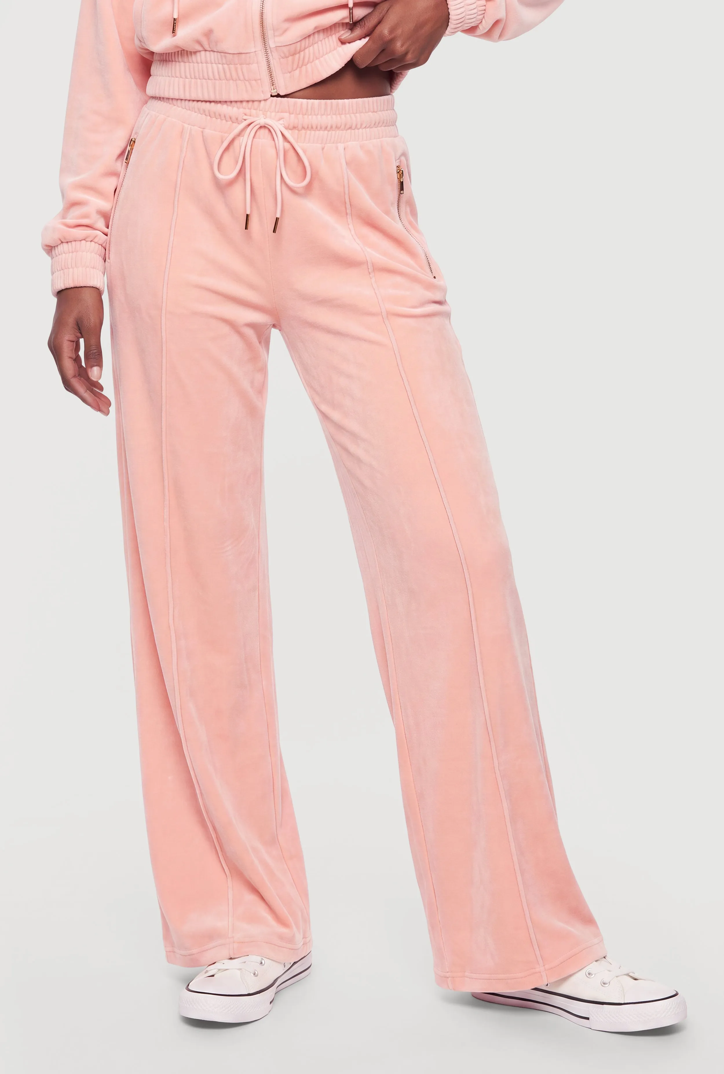 Velour High Waisted Wide Leg Sweatpants with Zip Pockets sold by Rainbow product image thumbnail 3