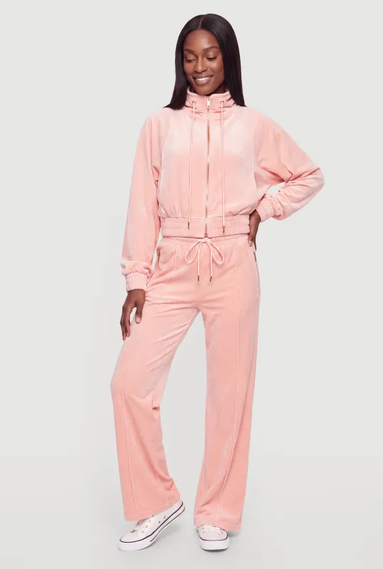 Velour High Waisted Wide Leg Sweatpants with Zip Pockets made by Rainbow