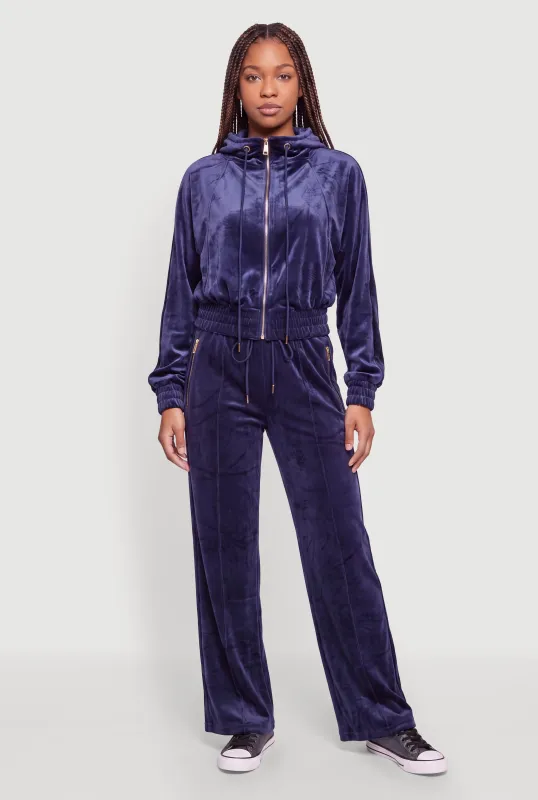 Velour High Waisted Wide Leg Sweatpants with Zip Pockets made by Rainbow