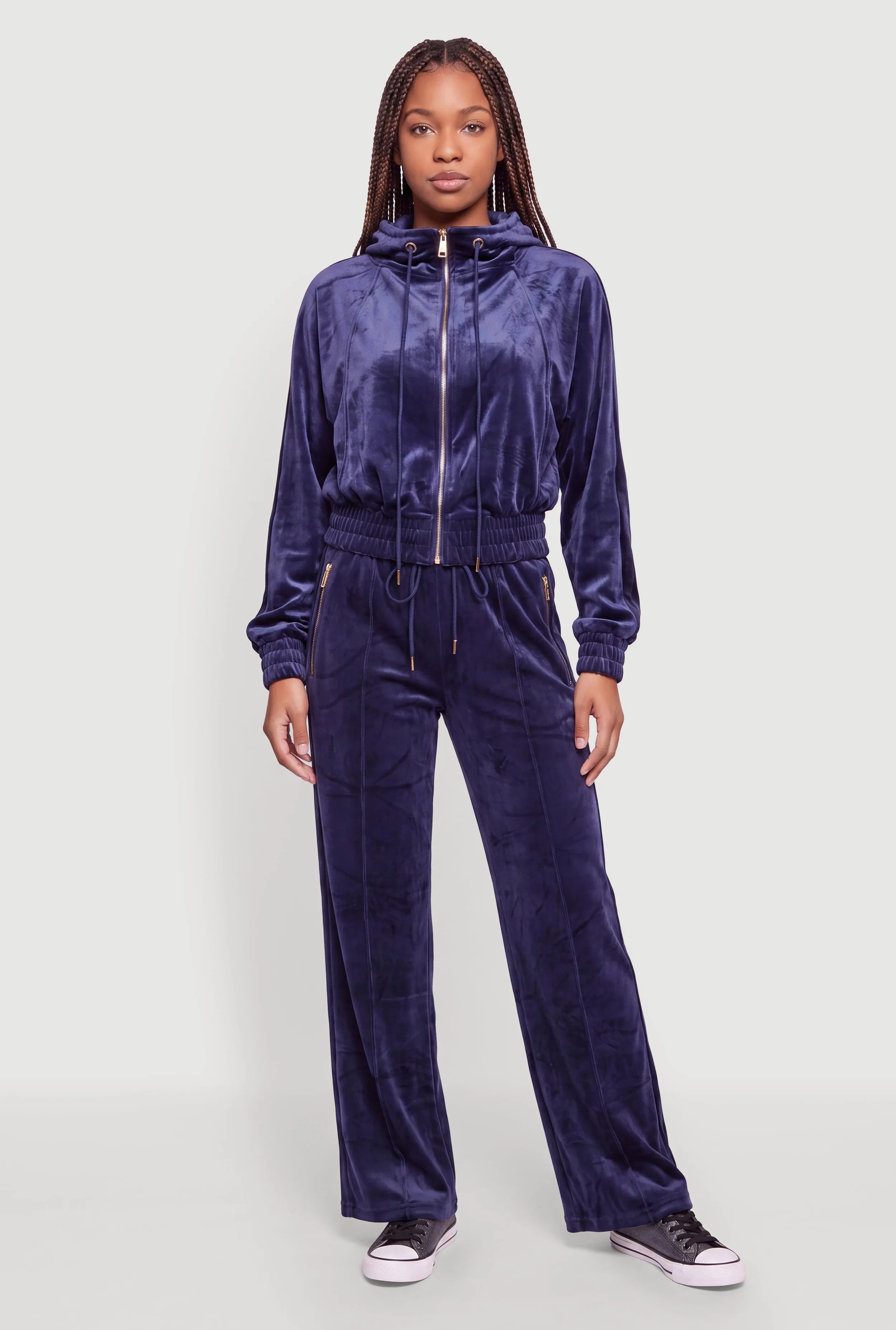 Velour High Waisted Wide Leg Sweatpants with Zip Pockets sold by Rainbow