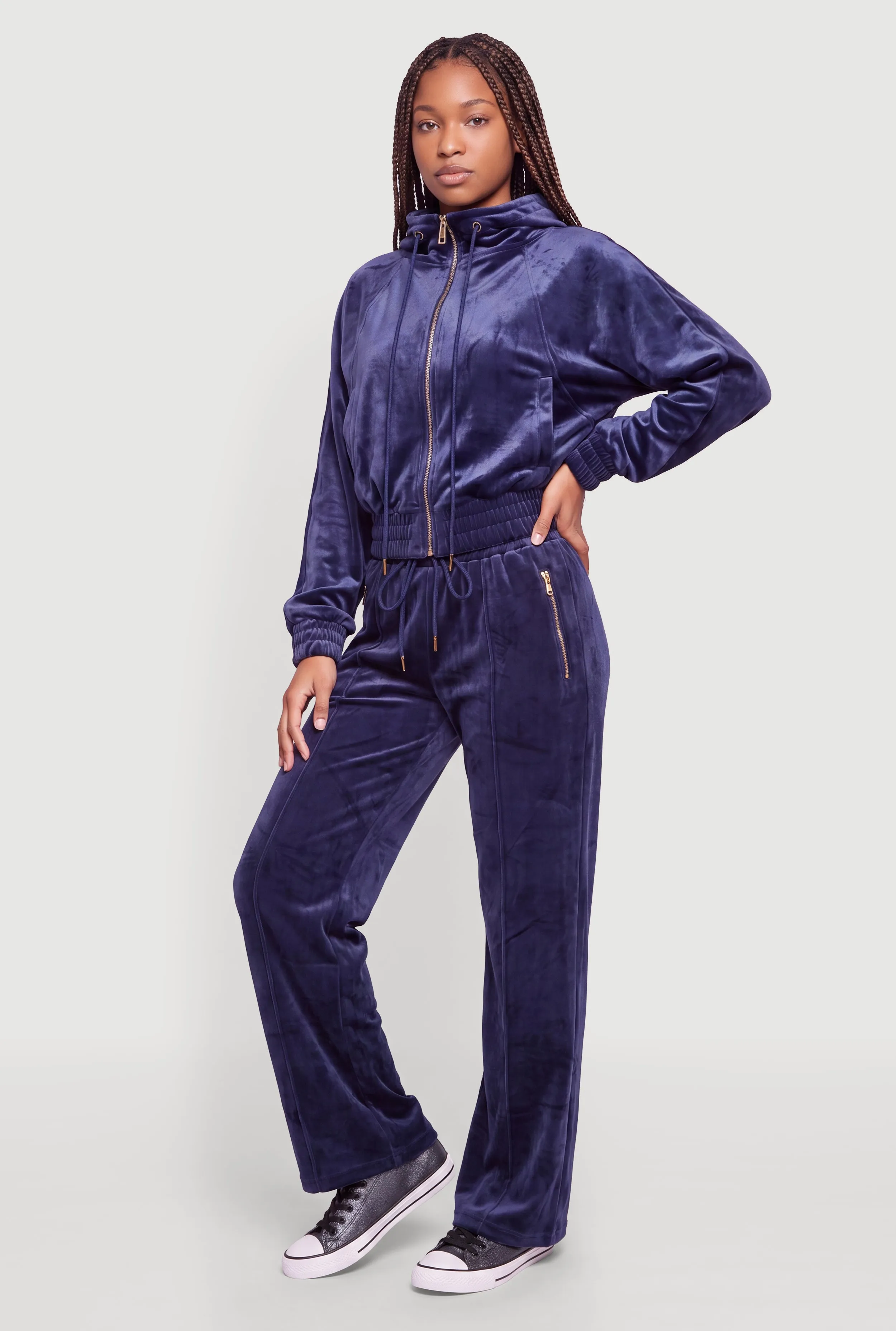 Velour High Waisted Wide Leg Sweatpants with Zip Pockets sold by Rainbow product image thumbnail 2