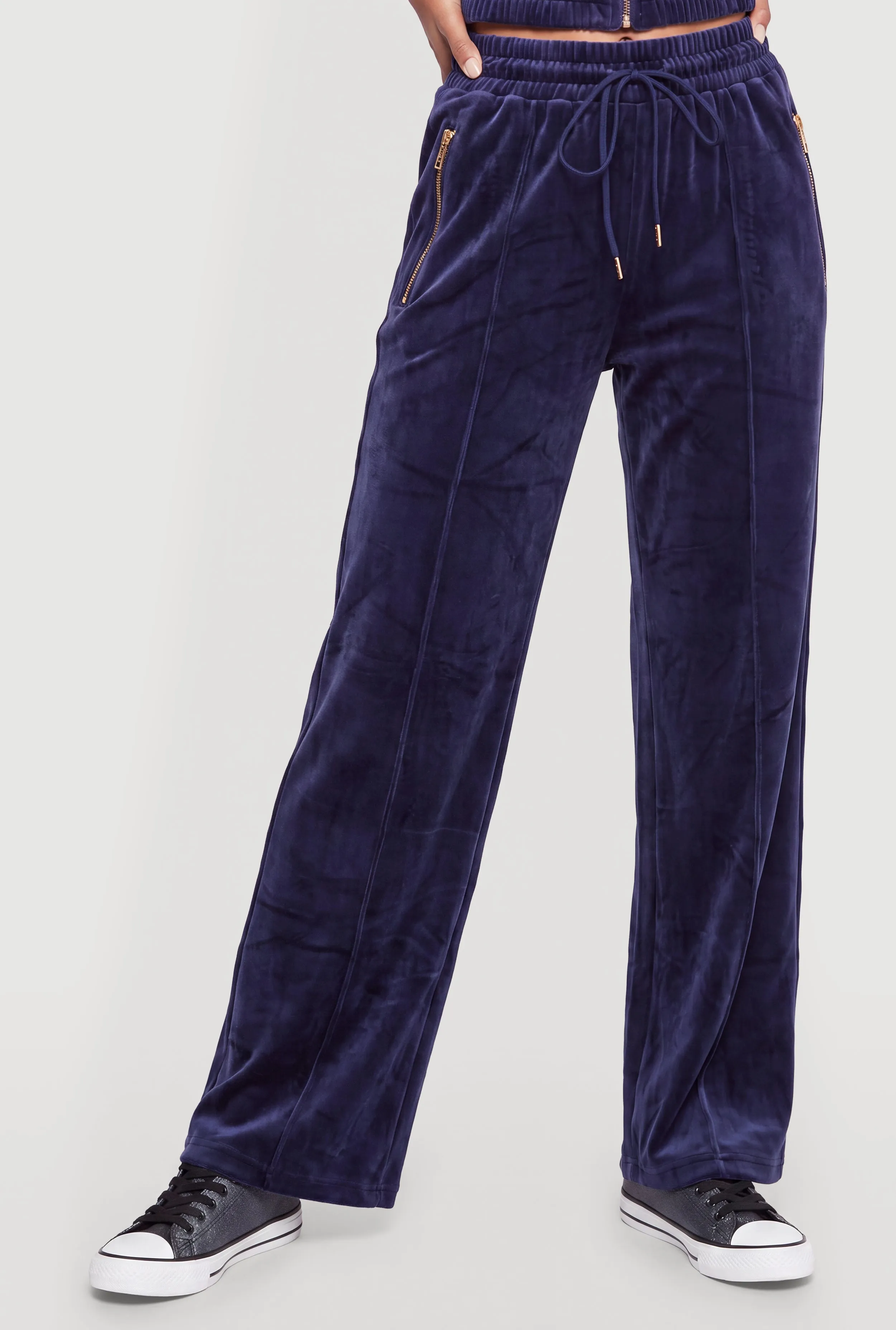 Velour High Waisted Wide Leg Sweatpants with Zip Pockets sold by Rainbow product image thumbnail 3