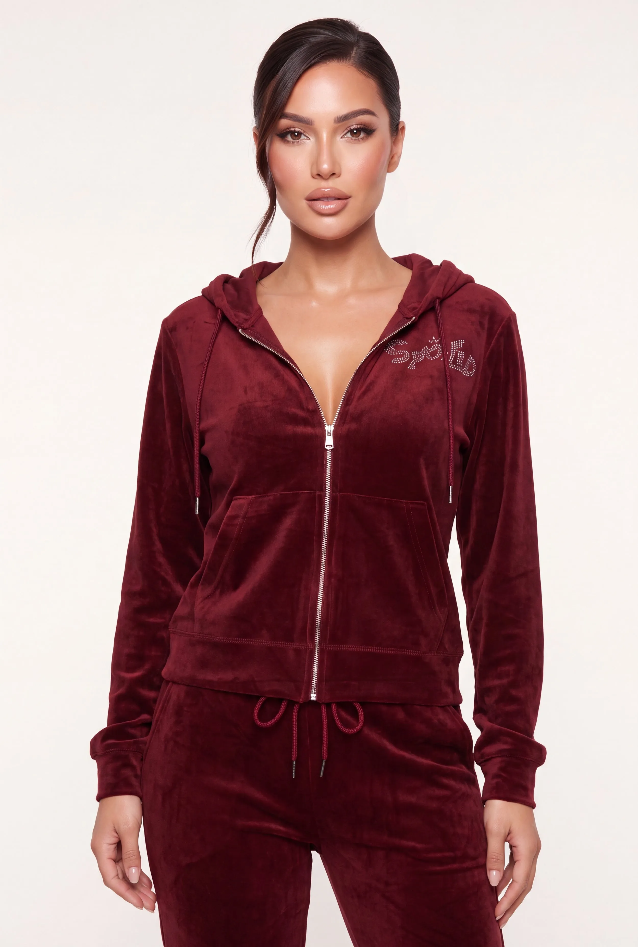 Rhinestone Spoiled Graphic Velour Zip Front Hoodie sold by Rainbow product image thumbnail 3