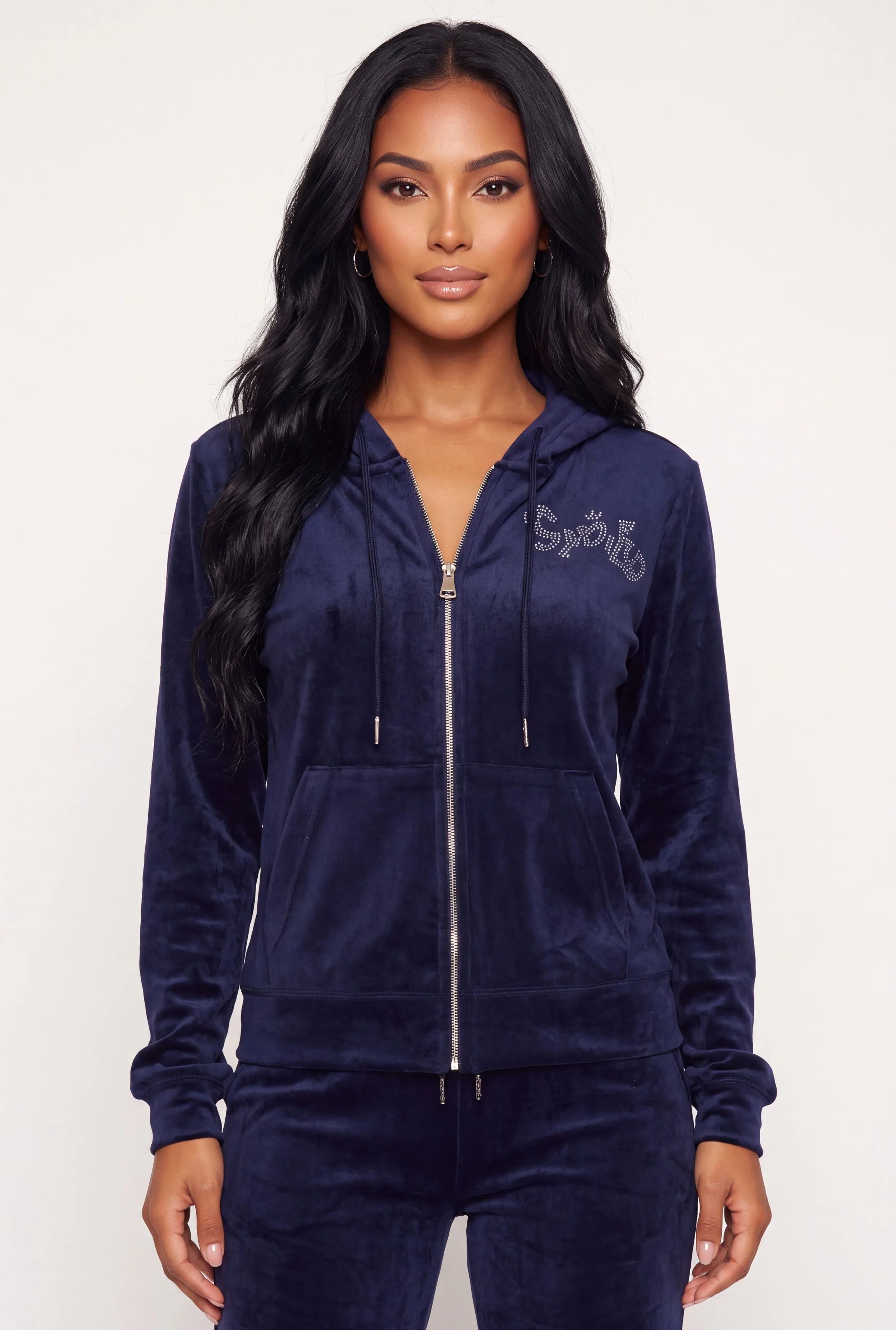 Rhinestone Spoiled Graphic Velour Zip Front Hoodie sold by Rainbow product image thumbnail 2