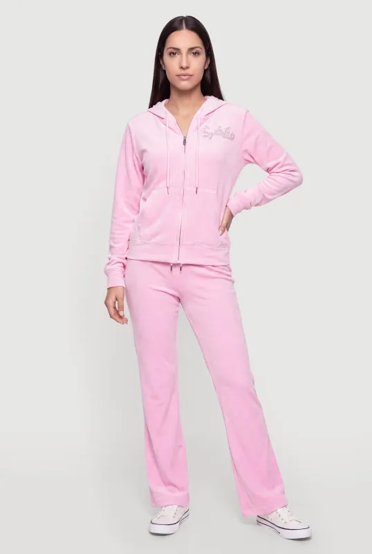 Rhinestone Spoiled Graphic Velour Drawstring Sweatpants made by Rainbow