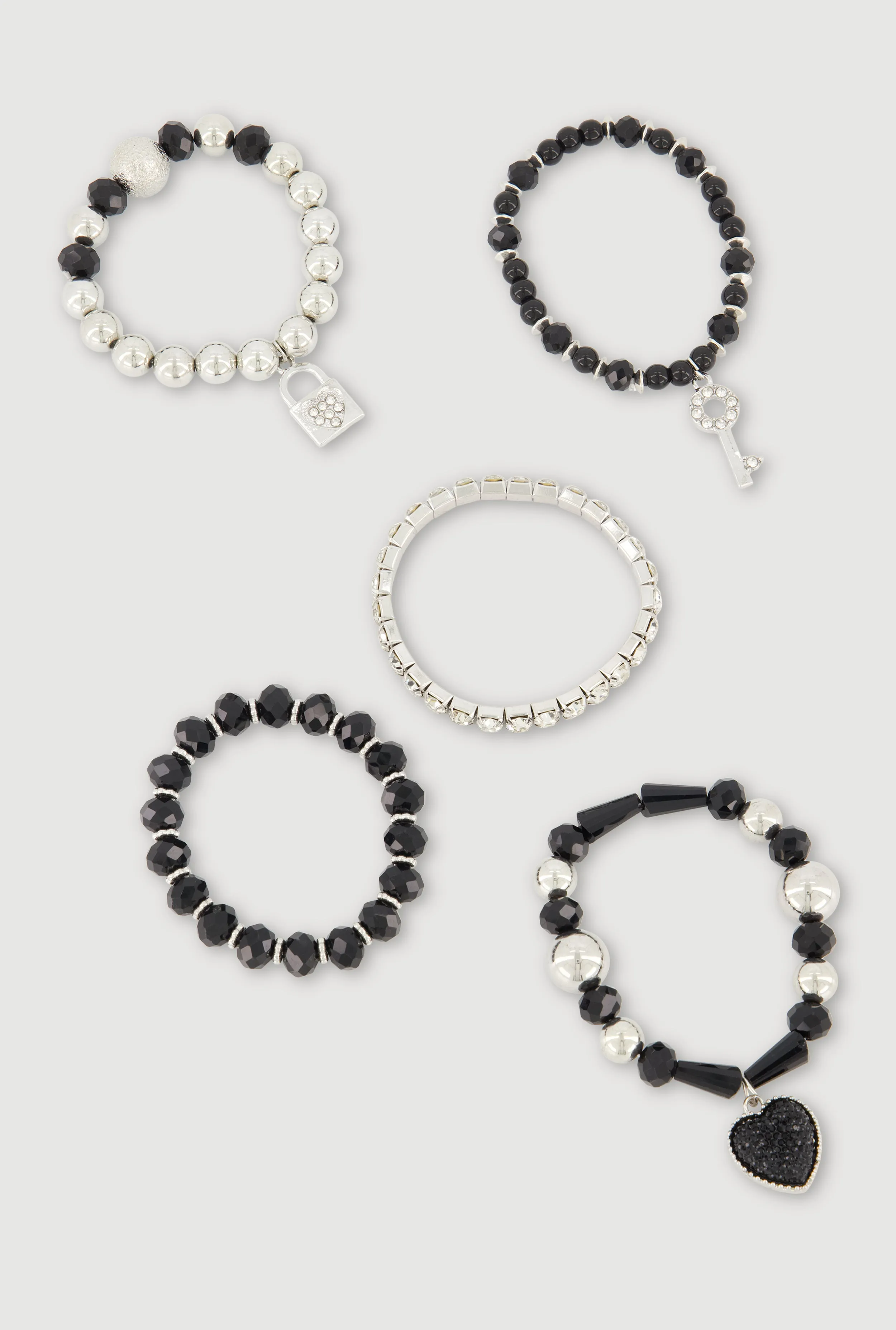 Color Blocked Beaded Charm Stretch Bracelets Set of 5 sold by Rainbow product image thumbnail 3
