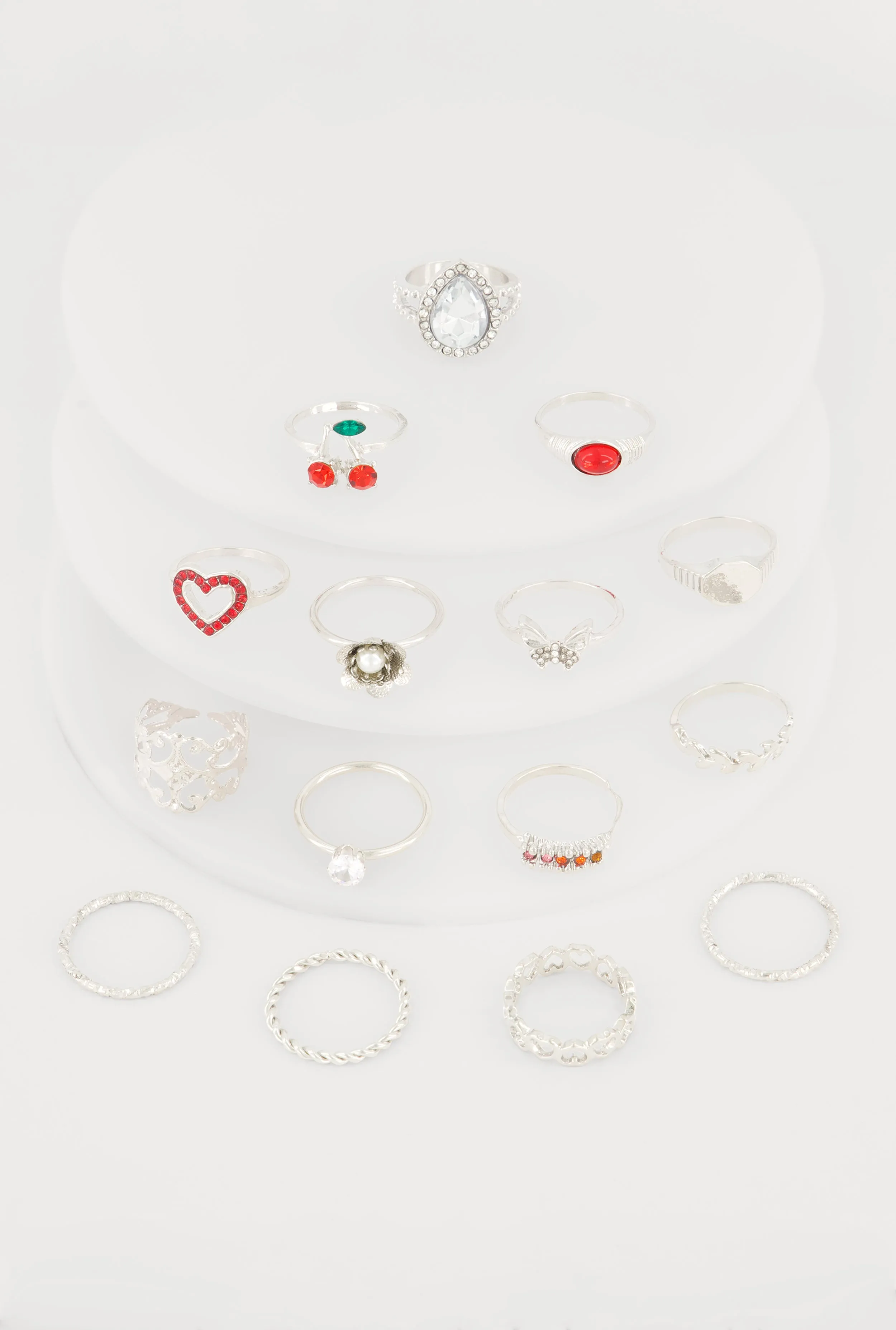 Trendy Cubic Zirconia Assorted Metallic Rings Set of 15 sold by Rainbow