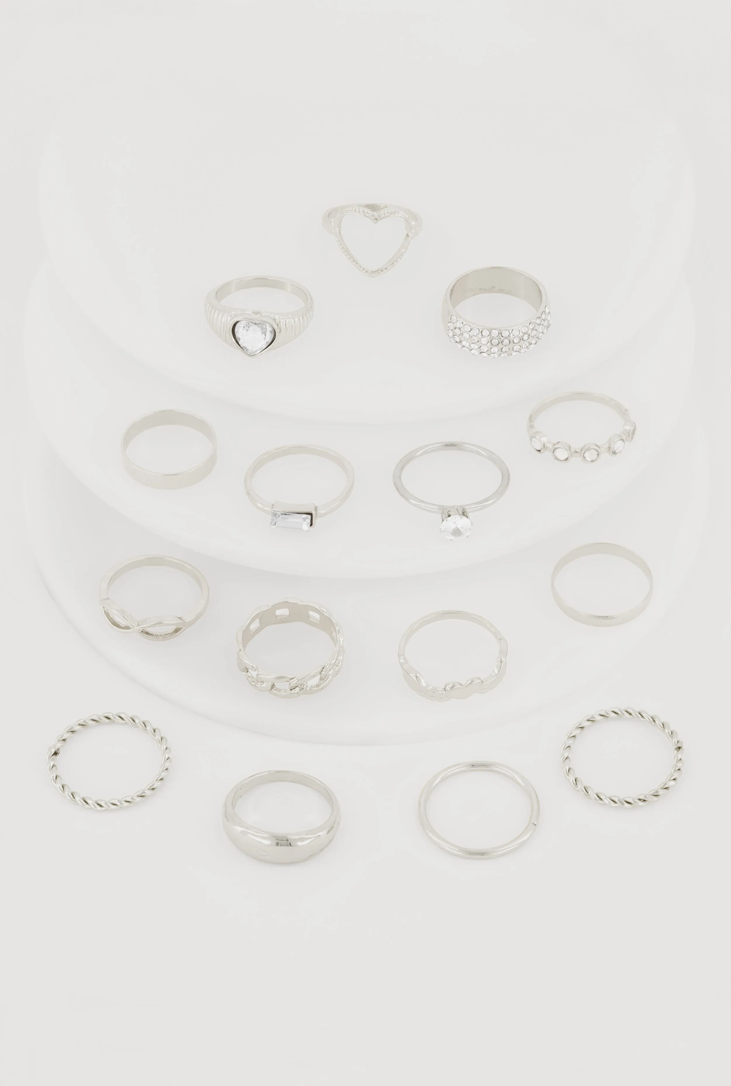 Trendy Assorted Cubic Zirconia Metallic Rings Set of 15 sold by Rainbow