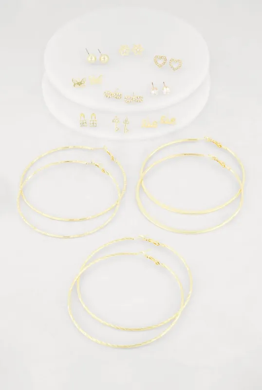 Assorted Stud and Hoop Earrings Set of 12 made by Rainbow