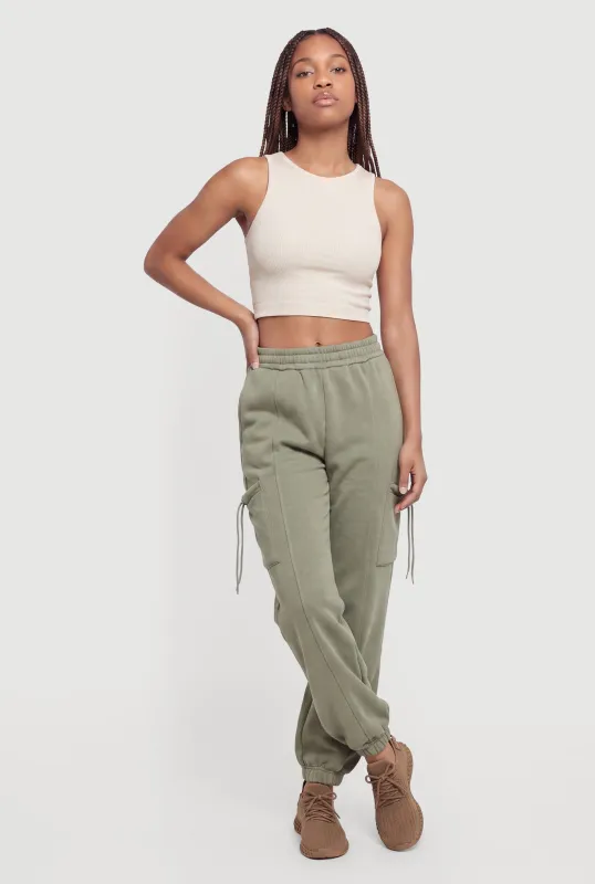 Mid Rise Smocked Waist Drawstring Cargo Pocket Joggers made by Rainbow