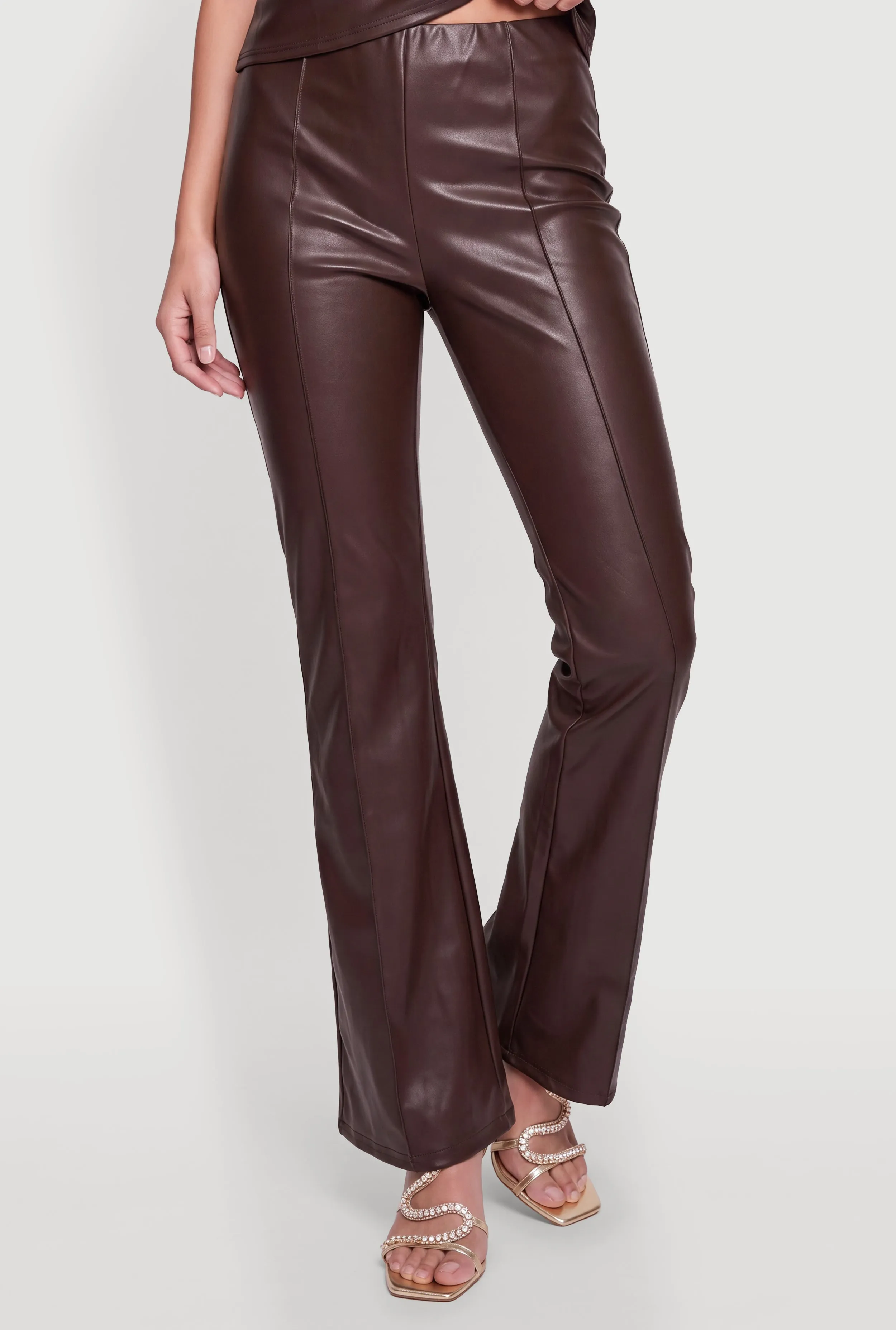 Faux Leather High Waisted Pintuck Boot Cut Pants sold by Rainbow product image thumbnail 3