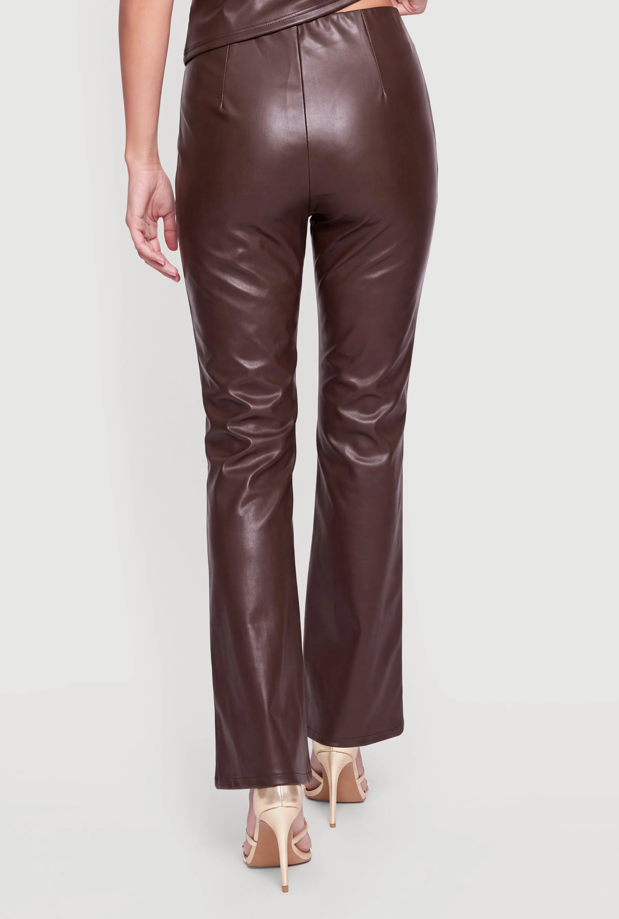 Faux Leather High Waisted Pintuck Boot Cut Pants sold by Rainbow product image thumbnail 5