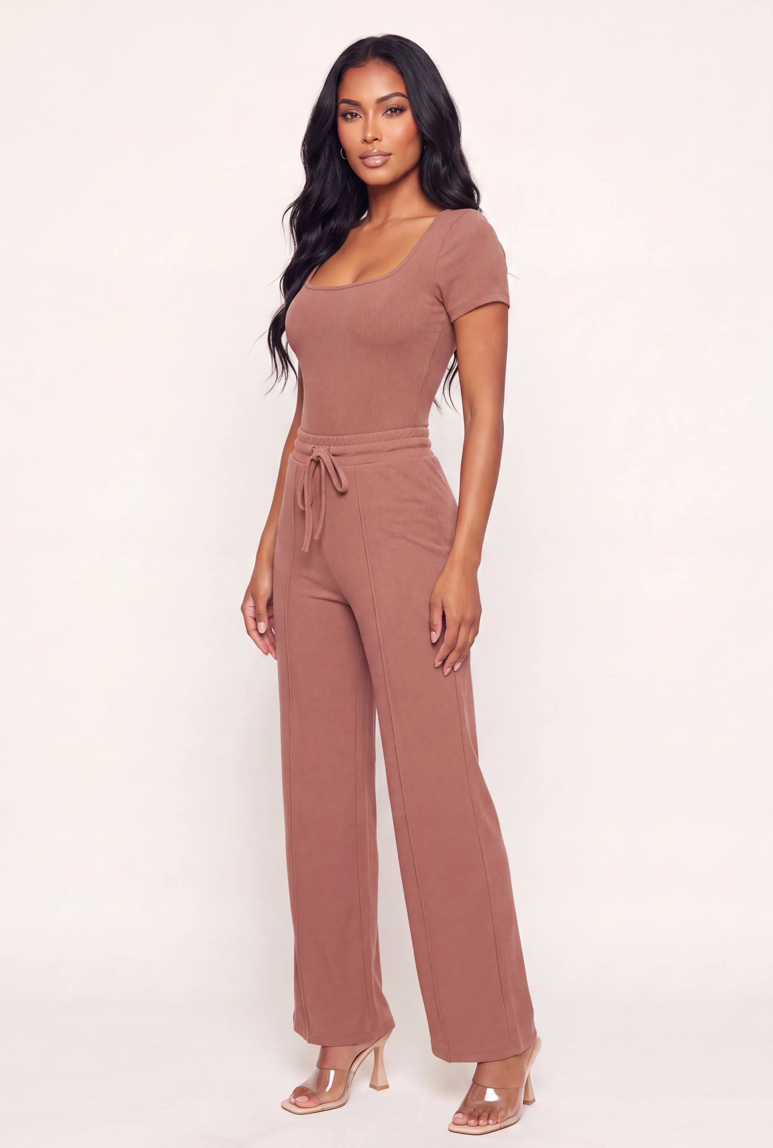 Brushed Knit Short Sleeve Square Neck Thong Bodysuit sold by Rainbow product image thumbnail 3