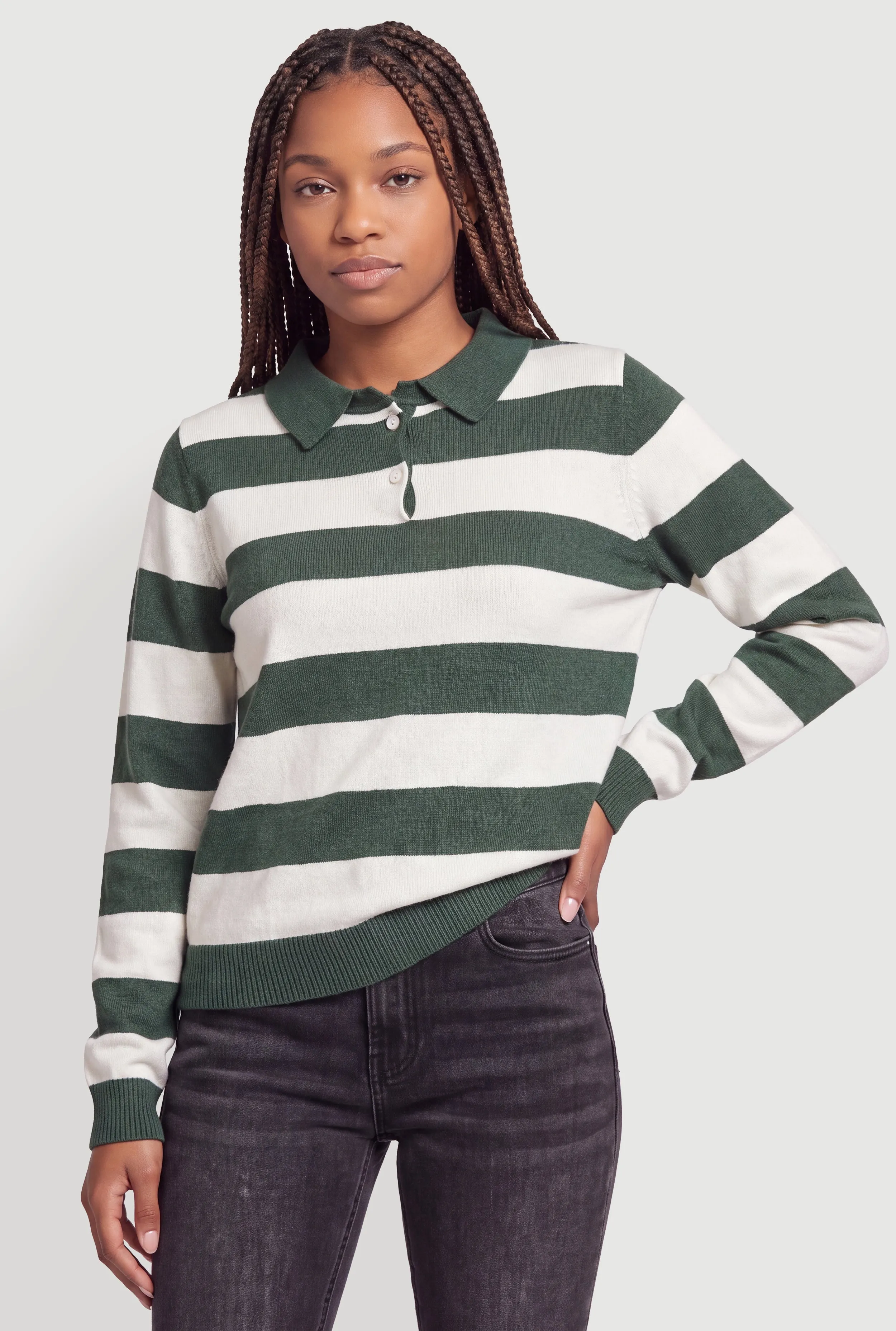 Striped Long Sleeve Sweater Polo sold by Rainbow product image thumbnail 2