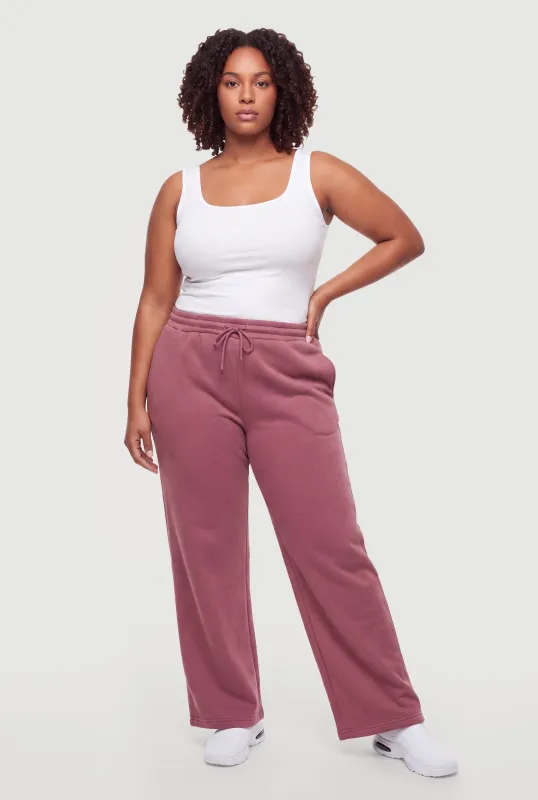 Plus Size High Drawstring Waist Fleece Lined Sweatpants made by Rainbow